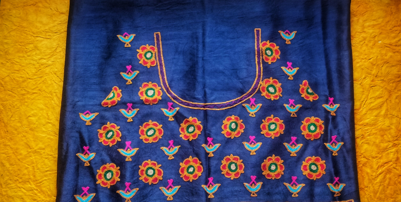 Multicolor - Kutch Ahir Embroidery Mashru Silk Sling Bag