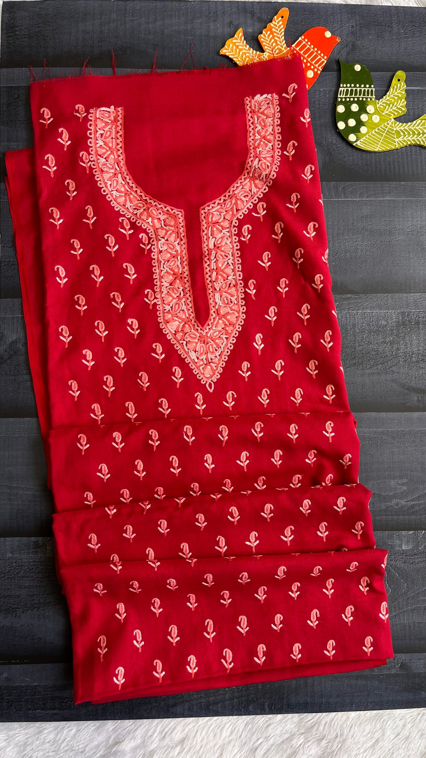 Gajri Shade Pure Cotton Kashmiri Aari Embroidered Co Ord 2 pc Set