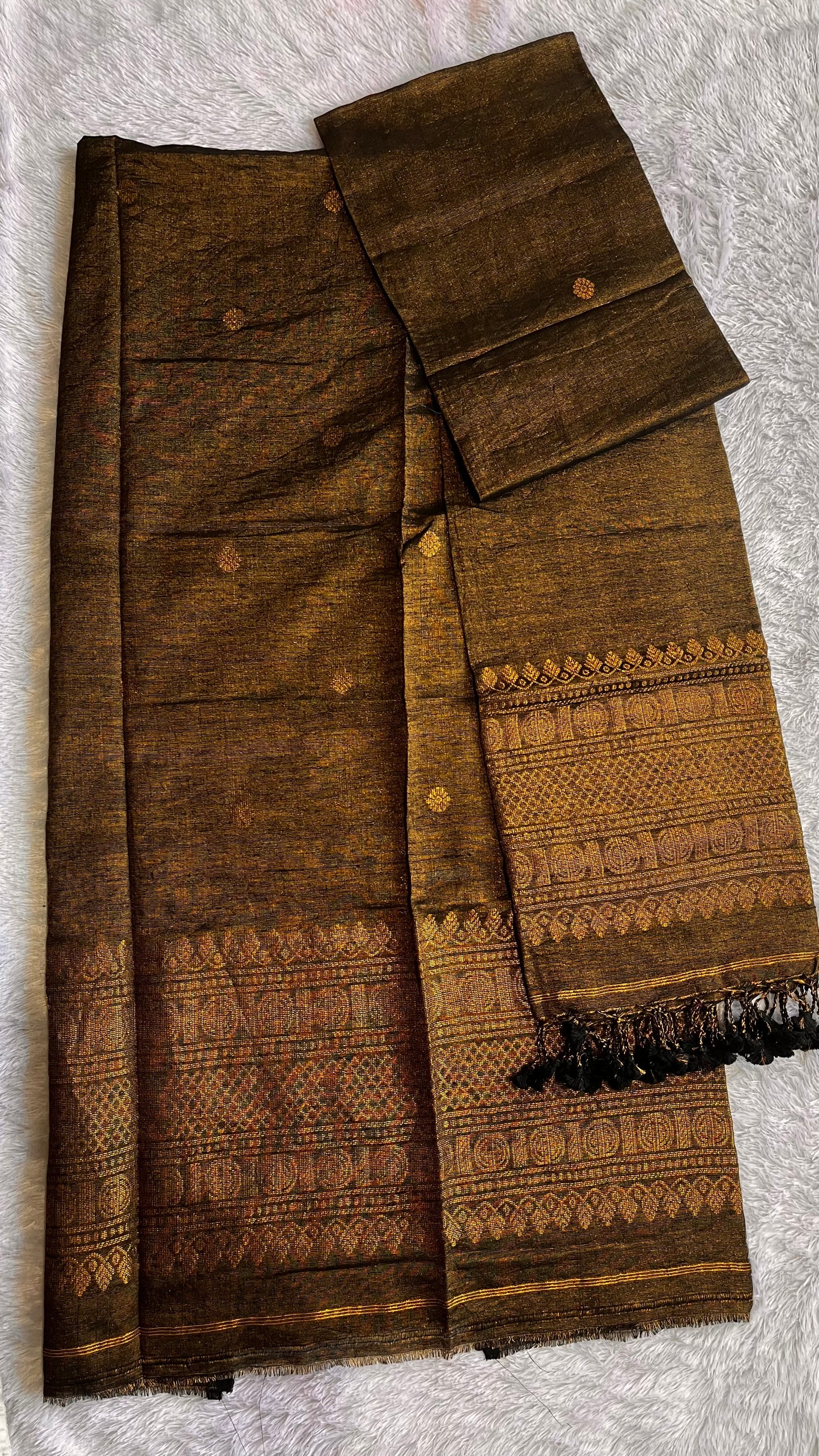 Molten Gold Unstitched Pure Linen with Tissue Woven daman 2 pc Suit Set