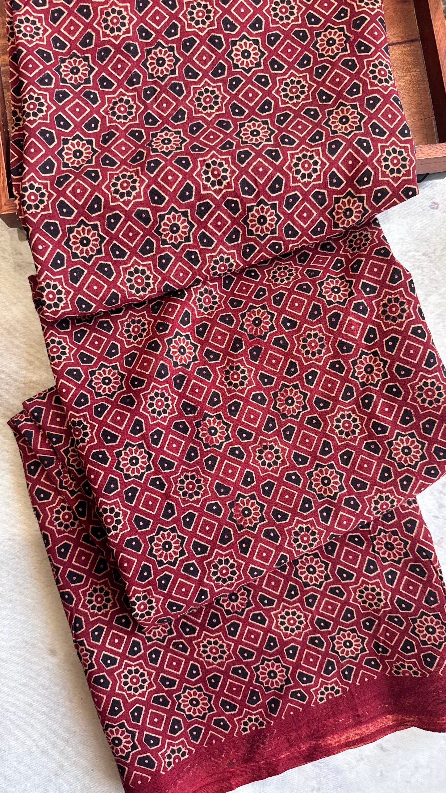 Maddar Red Jaal Motif Ajrakh Pure Cotton Fabric (CUT PIECE)