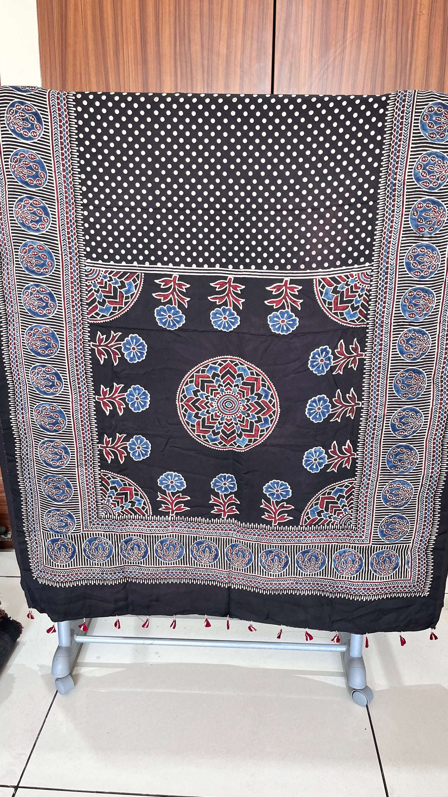 Black Polka Dotted Modal Silk Saree With Blouse