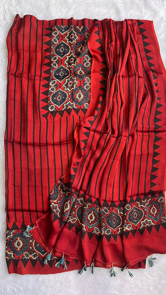 Maroon and Black Badaam Buta Motif Modal Silk 2pc Suit Material Set