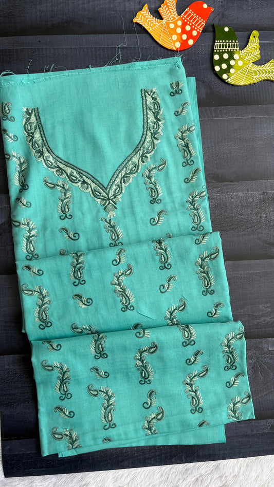 Aqua Blue Shade Pure Cotton Kashmiri Aari Embroidered Co Ord 2 pc Set