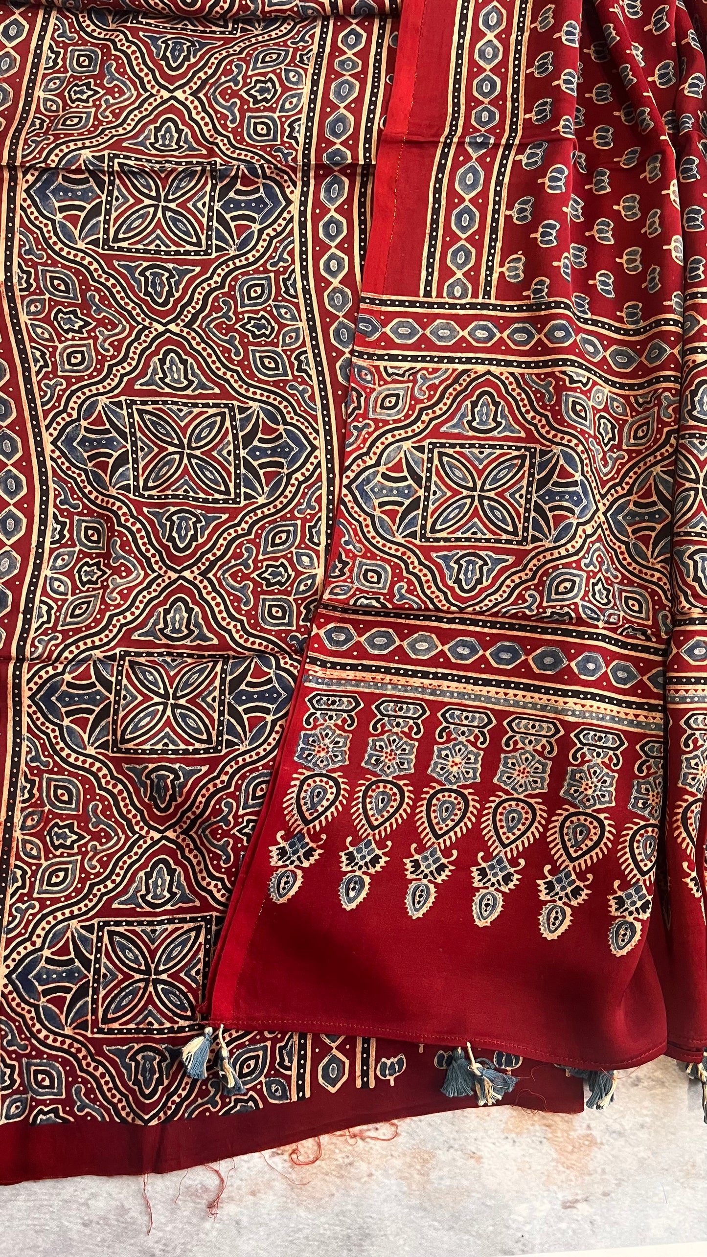Deep Red Jaal and Kamal Buti Motif Modal Silk 2pc Suit Material Set