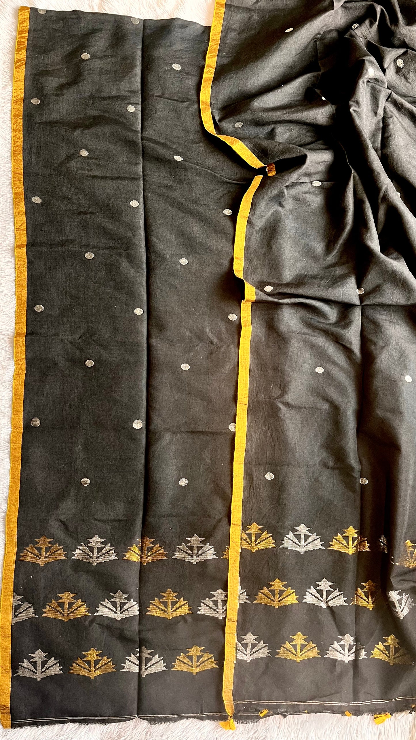 Majestic Black Unstitched Pure Linen with Tissue Weaving Buttas 2 pc Suit Set