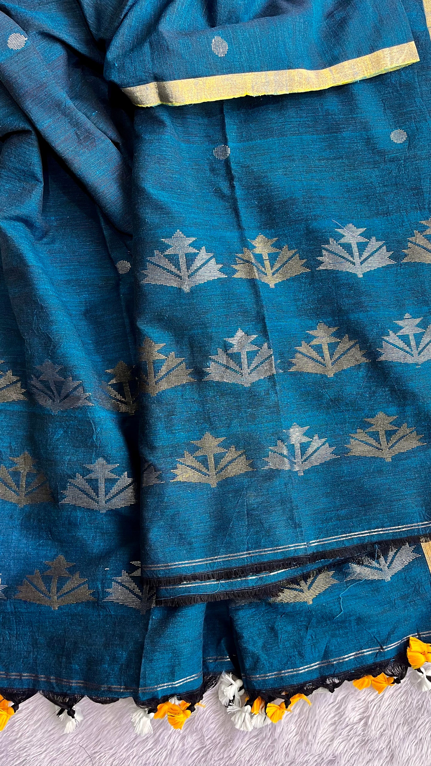 Royal Blue Unstitched Pure Linen with Tissue Weaving Buttas 2 pc Suit Set