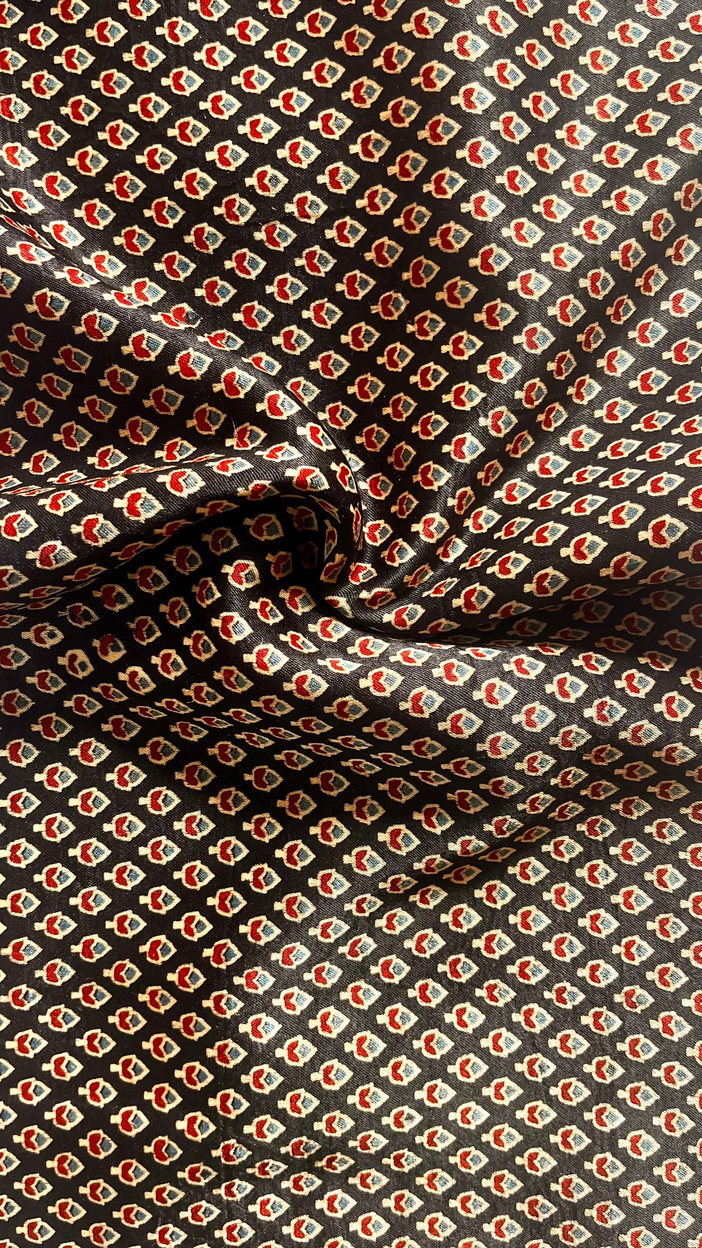 Black Shade Small Buti Motif Ajrakh Mashru Silk Fabric
