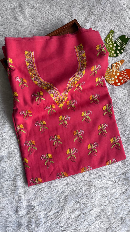 Pink with Multicolour Thread work Pure Cotton Kashmiri Aari Embroidered Co Ord 2 pc Set