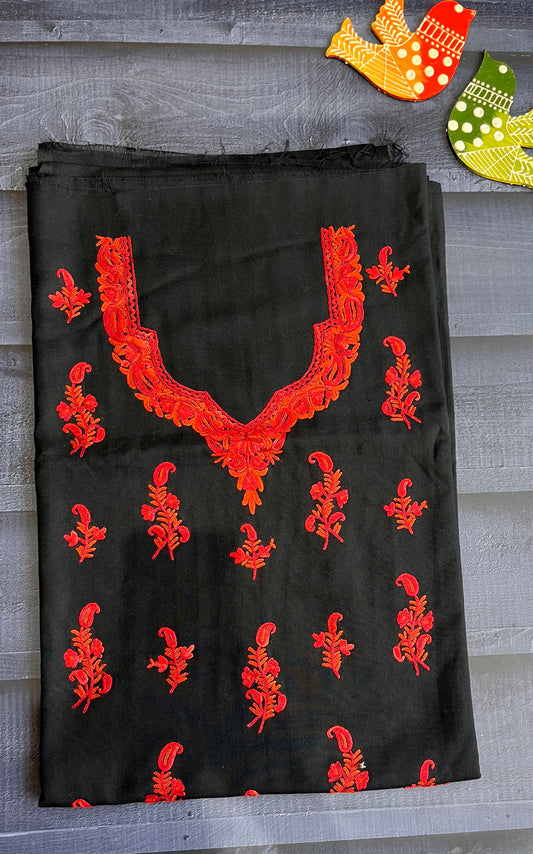Black with Red Thread work Pure Cotton Kashmiri Aari Embroidered Co Ord 2 pc Set