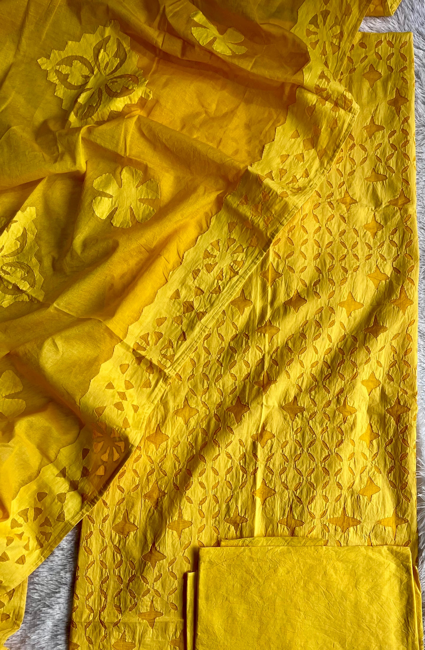 Aamras Shade Barmer Applique Cut Work Cotton 3pc Suit Material Set