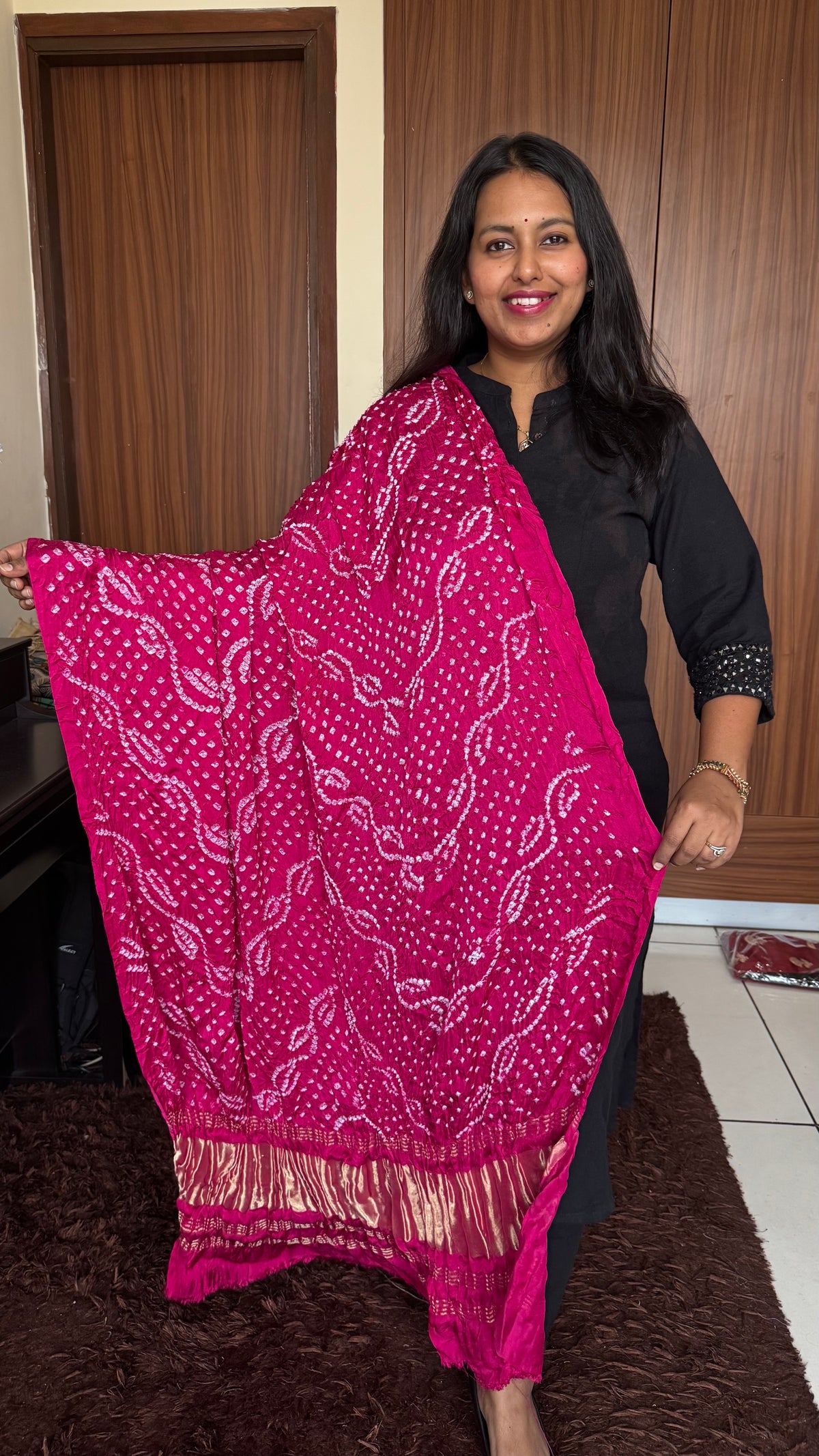 Enticing Pink Shade Bandhej Modal Silk Dupatta with Lagdi Patti