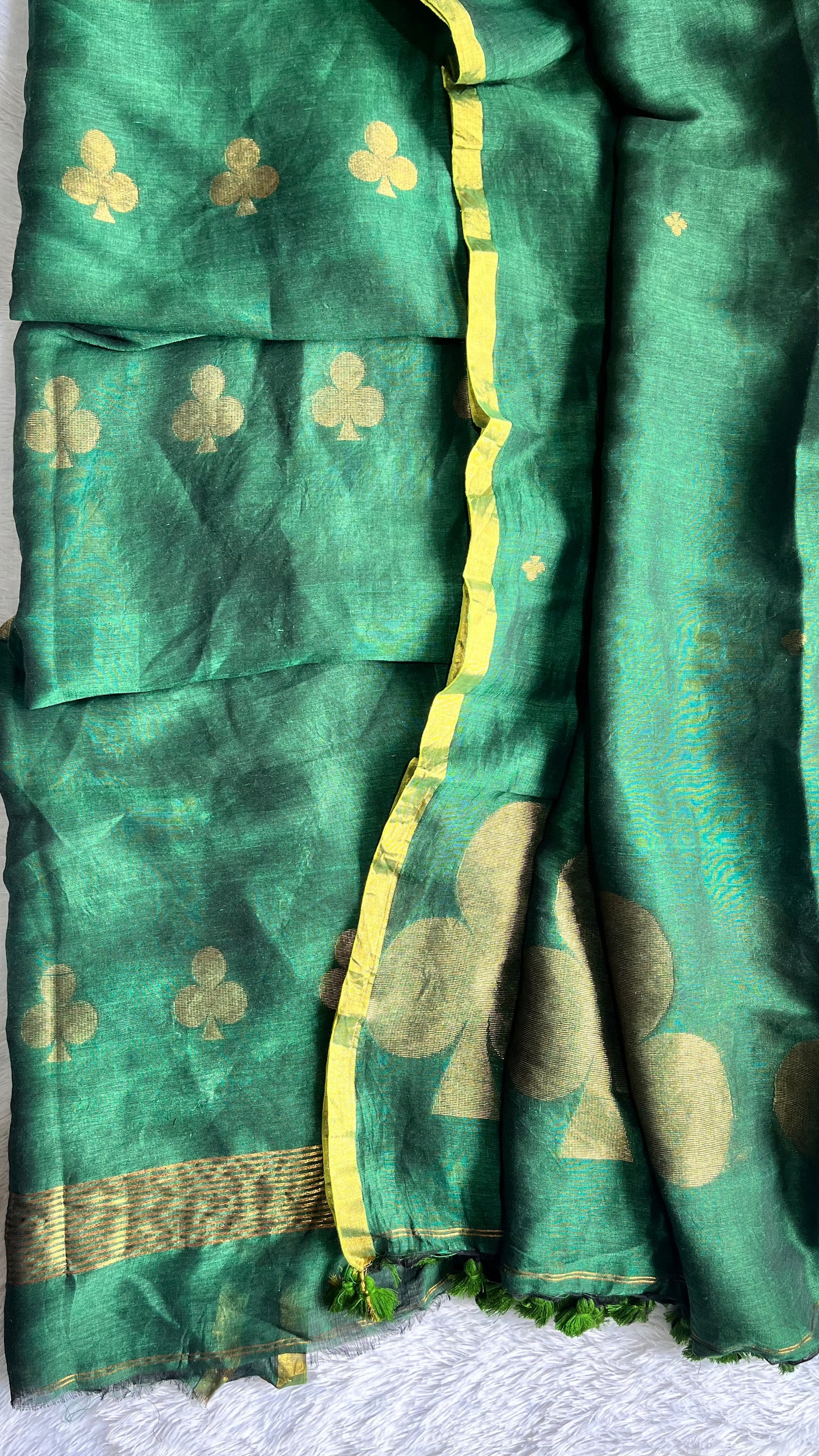 Forest Green Paan Buta Pure Jayshree Linen with Jamdani Hand Woven Daman 2 pc Suit Set