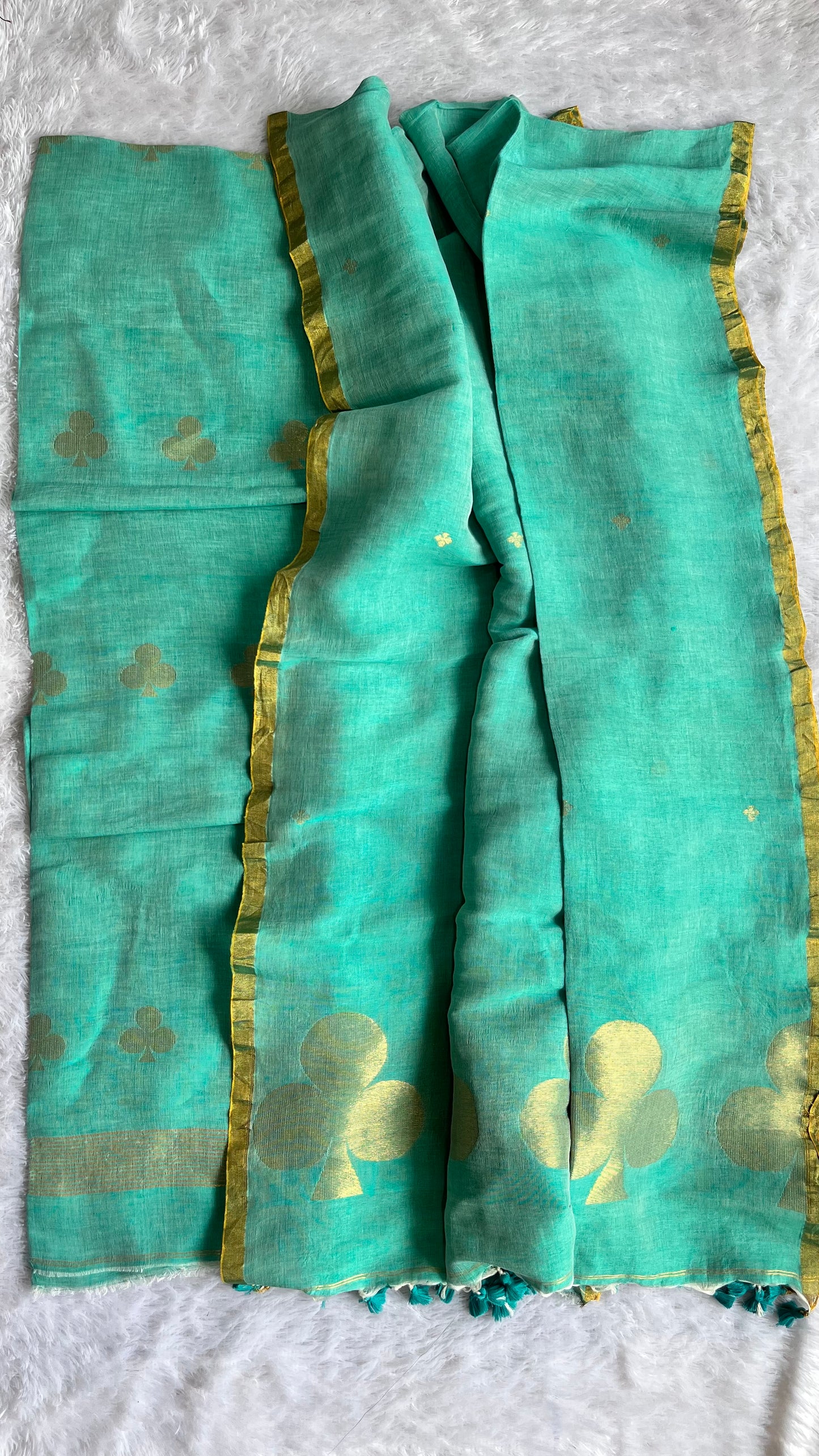 Turquoise Blue Paan Buta Pure Jayshree Linen with Jamdani Hand Woven Daman 2 pc Suit Set