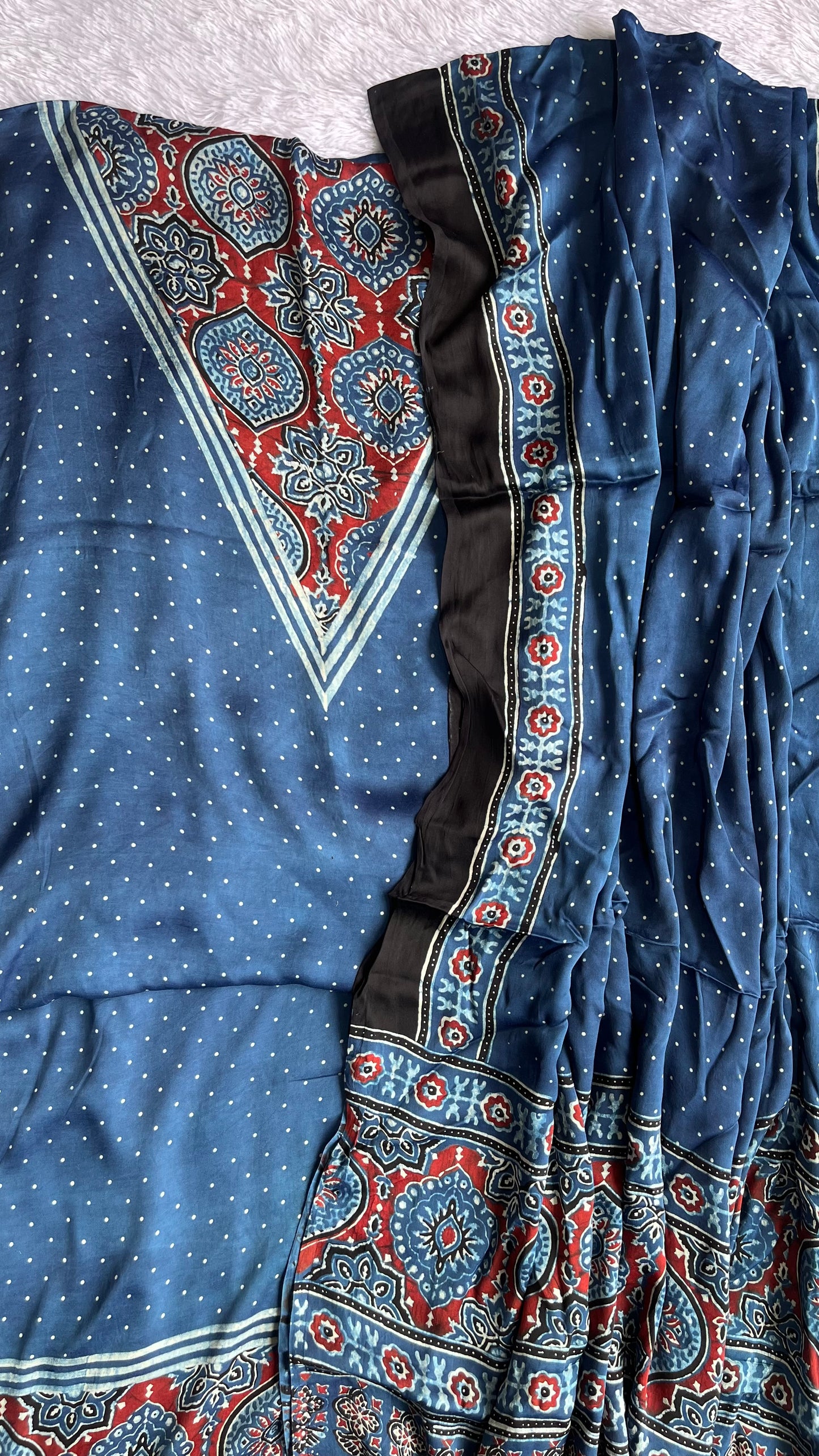 Blue Viral Polka Print Modal Silk Hand Block Print 2pc Suit Material