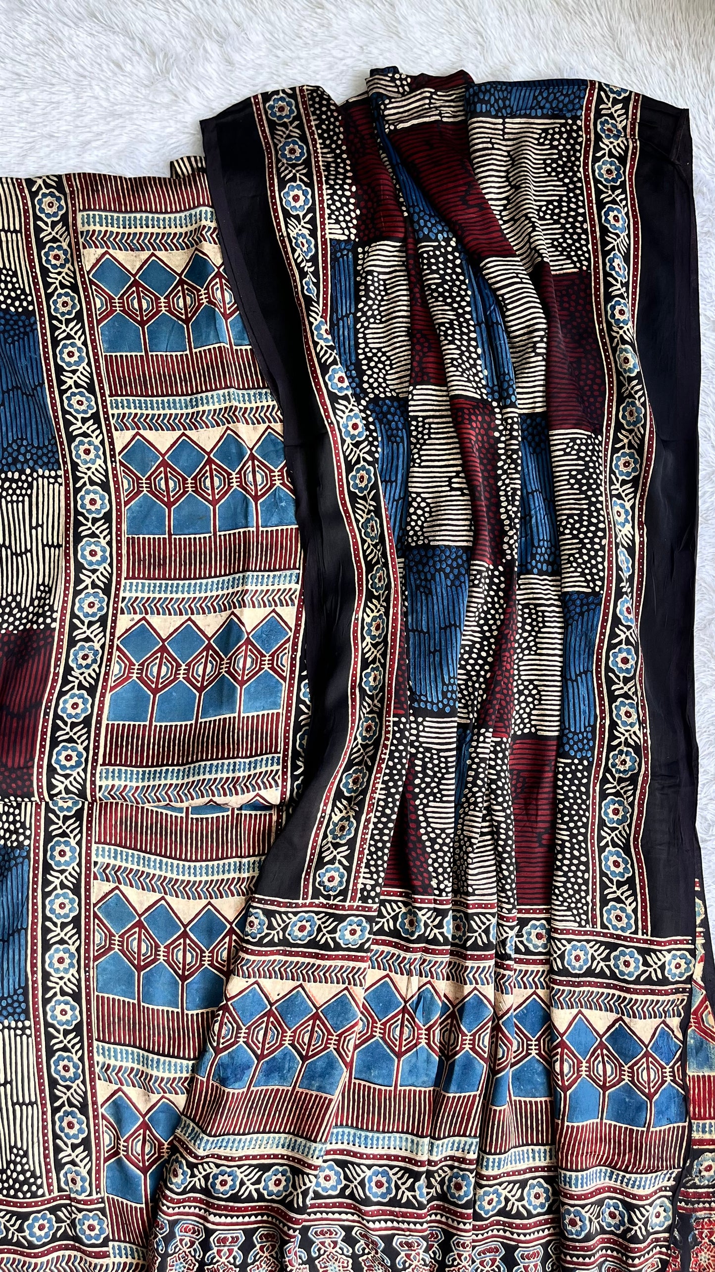 Blue and Black Grid Motif Modal Silk 2pc Suit Material Set
