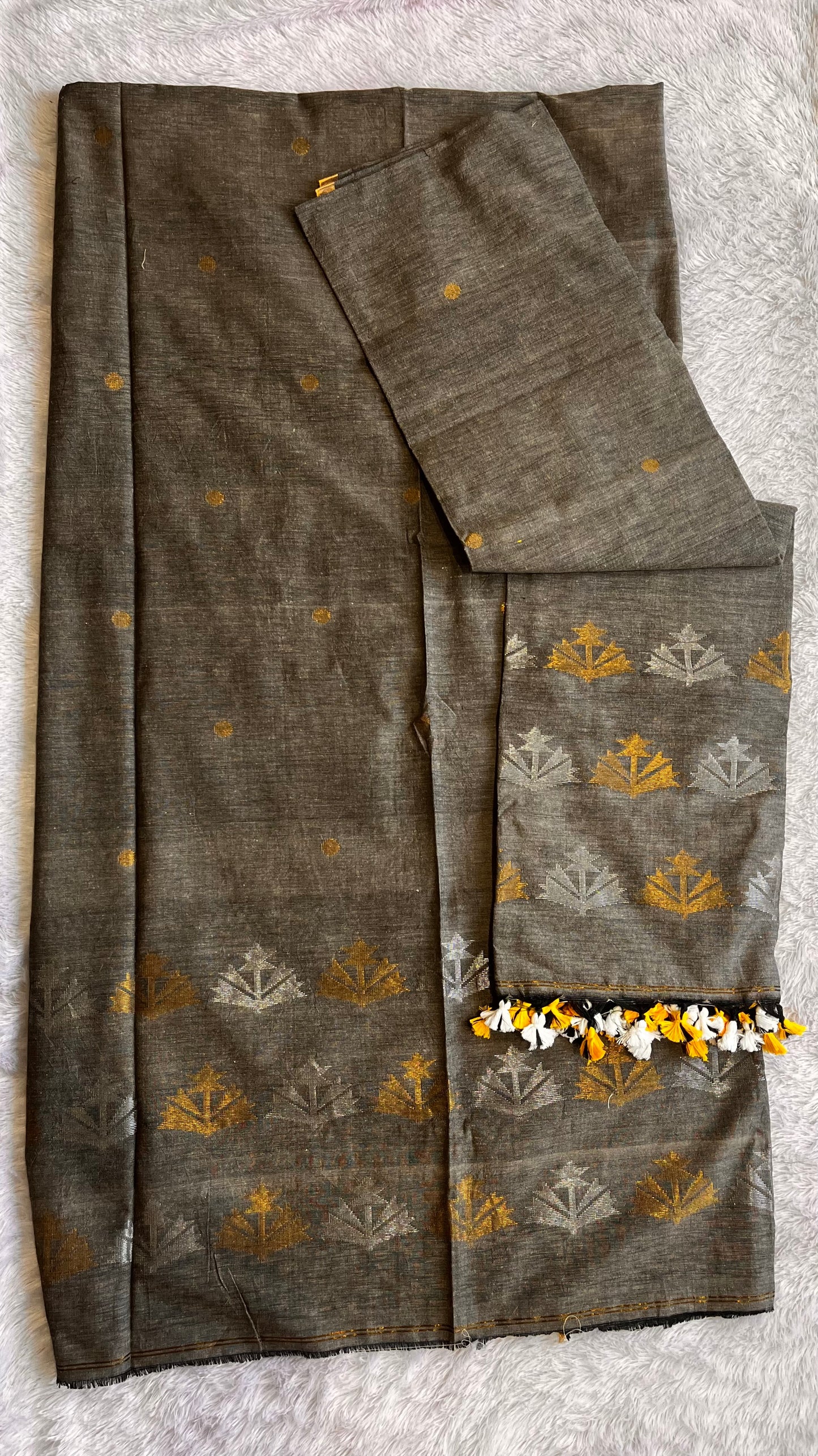 Steel Grey Unstitched Pure Linen with Tissue Weaving Buttas 2 pc Suit Set