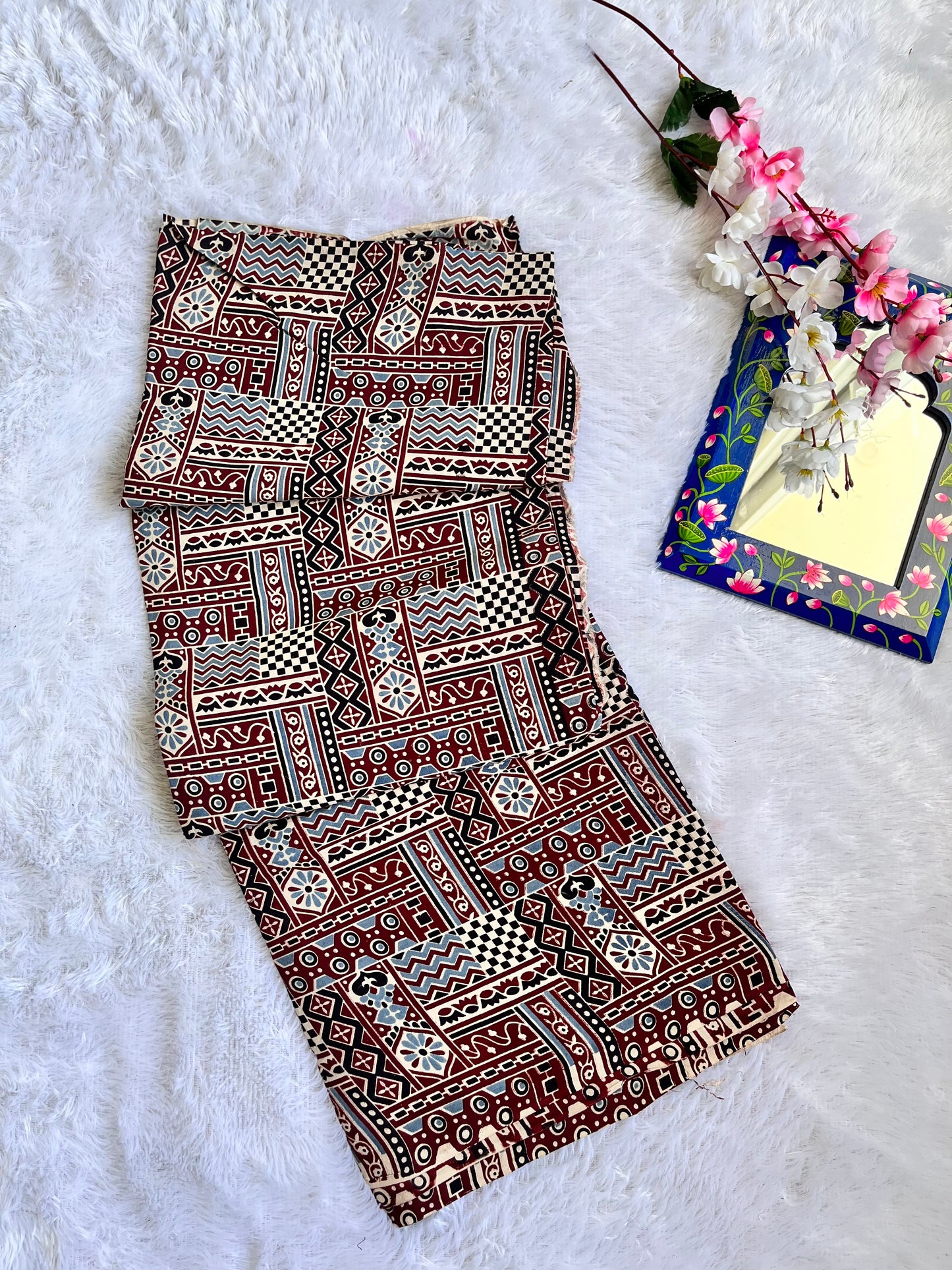 Maroon and Black Abstract Motif Ajrakh Pure Cotton Fabric