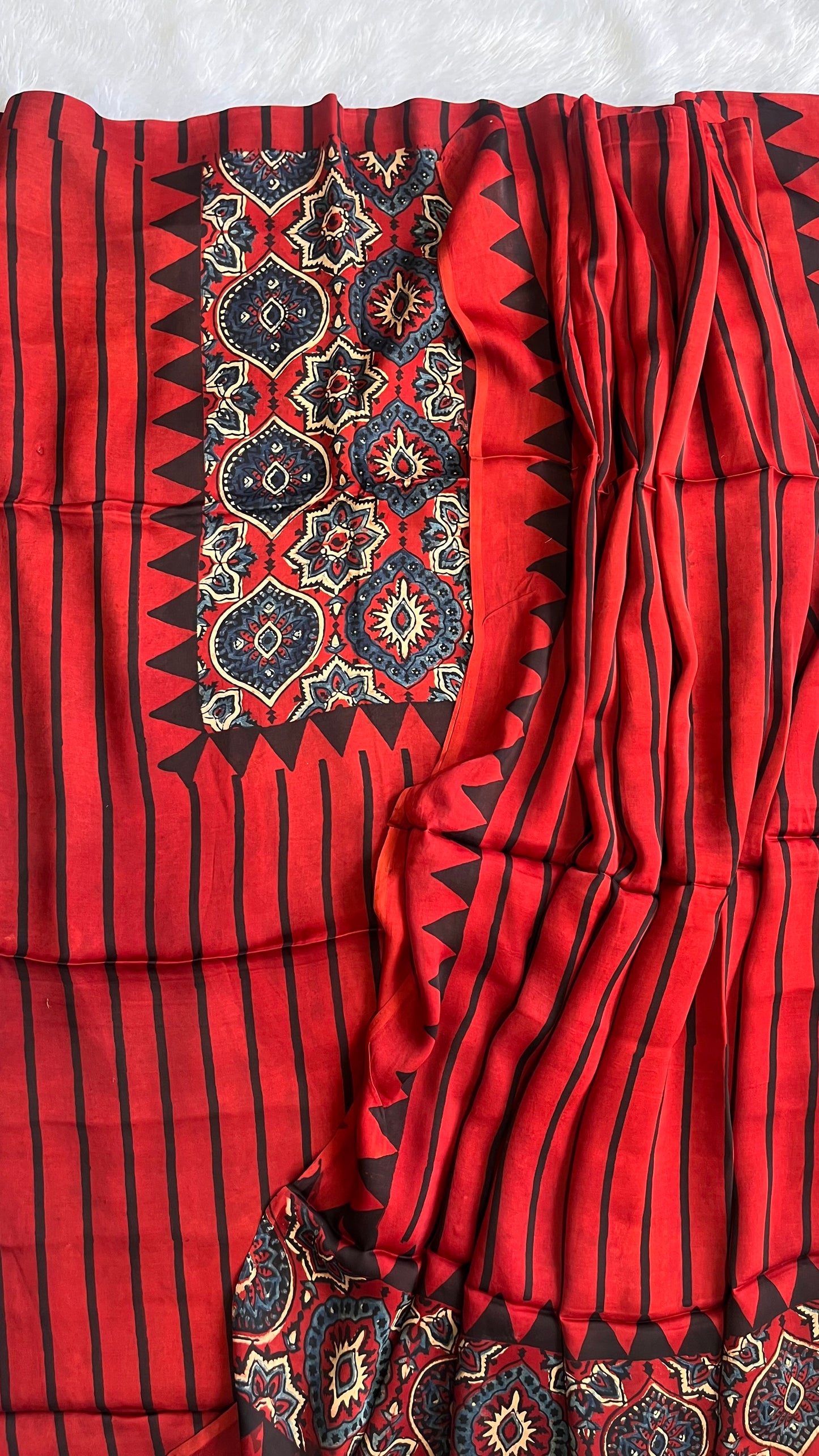 Deep Maroon and Black Badaam Buta Motif Modal Silk Ajrakh Hand Block Print 2pc Suit Set