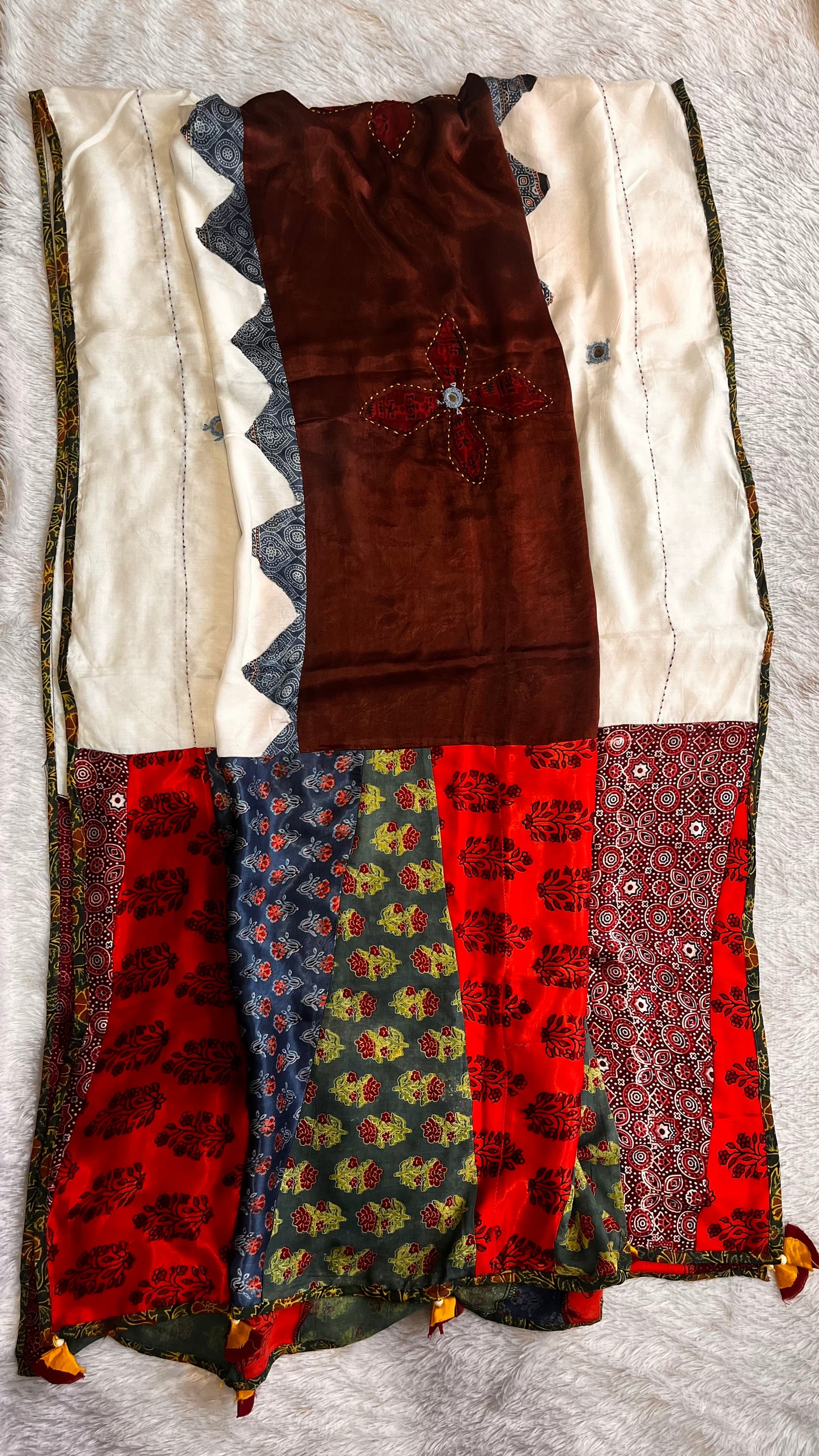 Coco Brown Zigzag Print Modal Silk Applique Work Dupatta