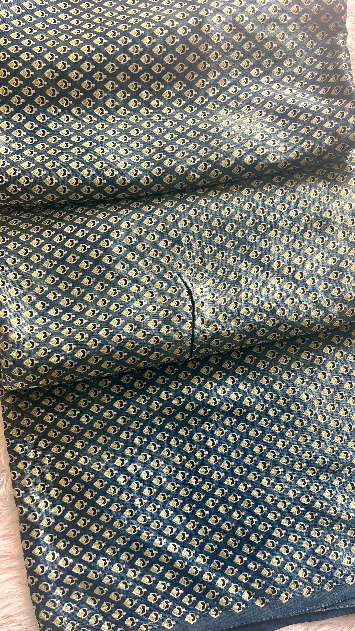 Indigo Shade Small Buti Motif Ajrakh Mashru Silk Fabric