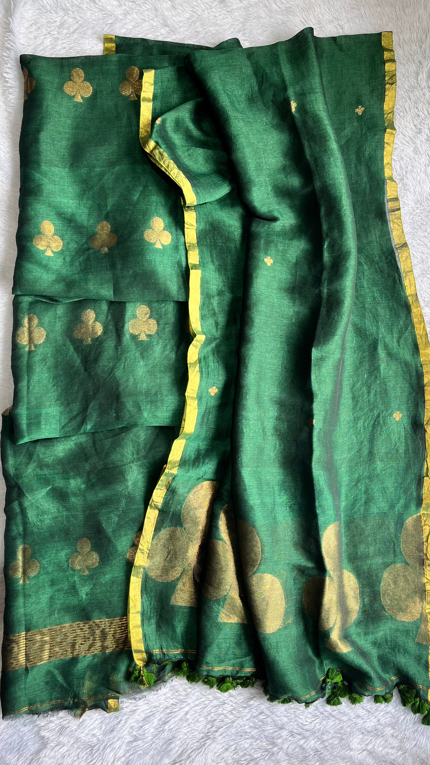 Forest Green Paan Buta Pure Jayshree Linen with Jamdani Hand Woven Daman 2 pc Suit Set