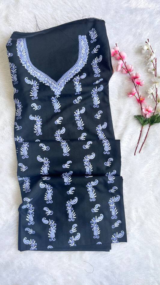 Black with Blue Thread work Pure Cotton Kashmiri Aari Embroidered Co Ord 2 pc Set
