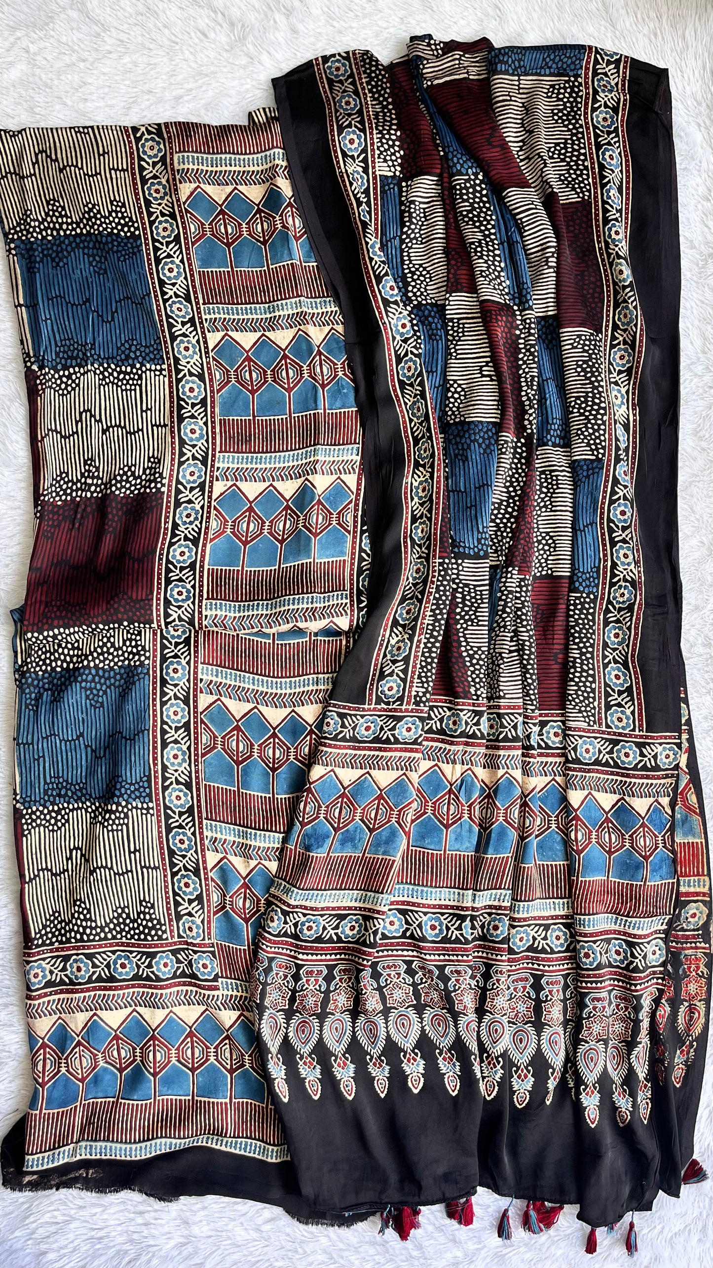 Blue and Black Grid Motif Modal Silk 2pc Suit Material Set
