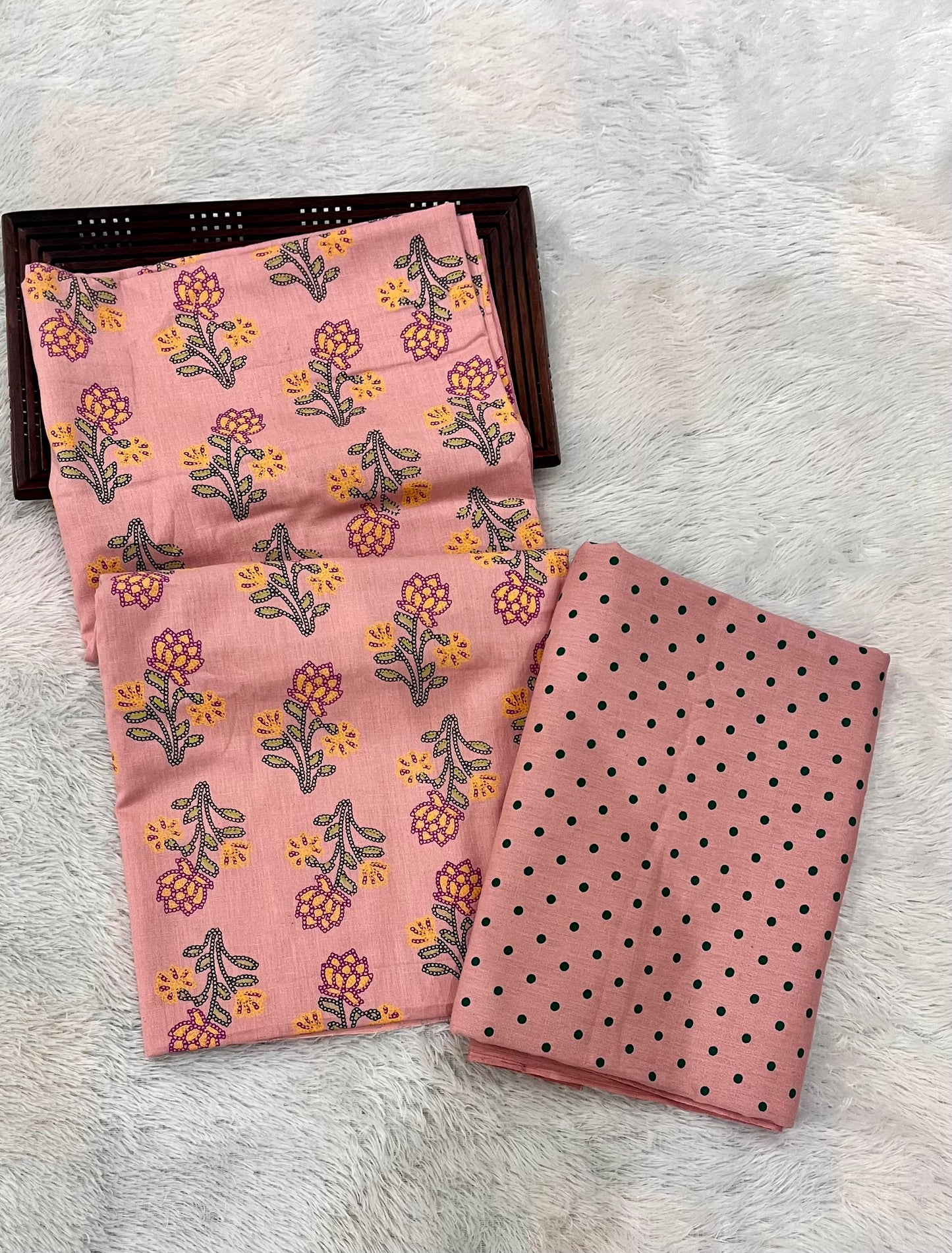 Sift Pink Floral and Polka Print Pure Cotton 2pc Suit Set