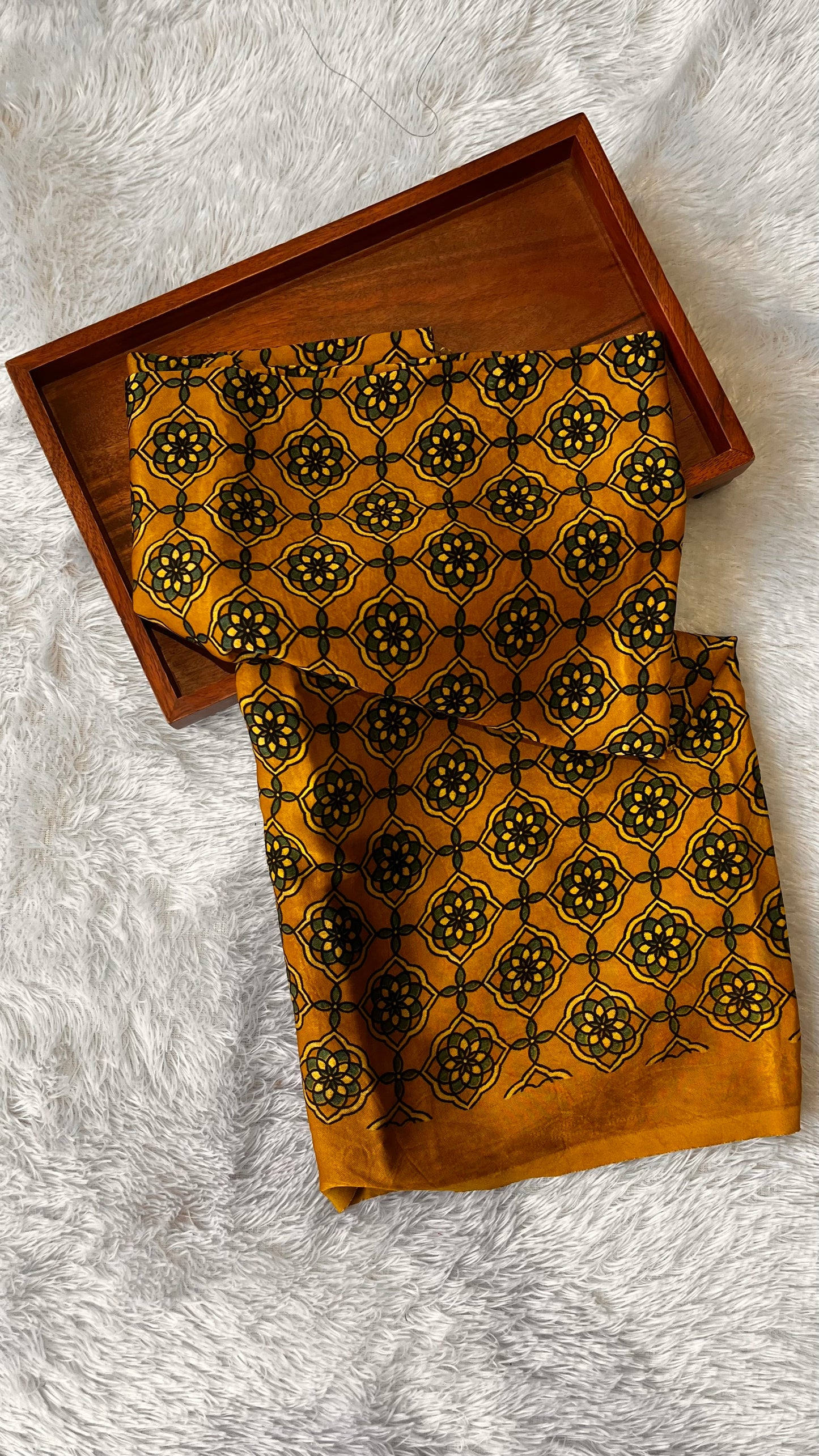 Mustard Yellow Flower Buti Mashru Silk Blouse Piece