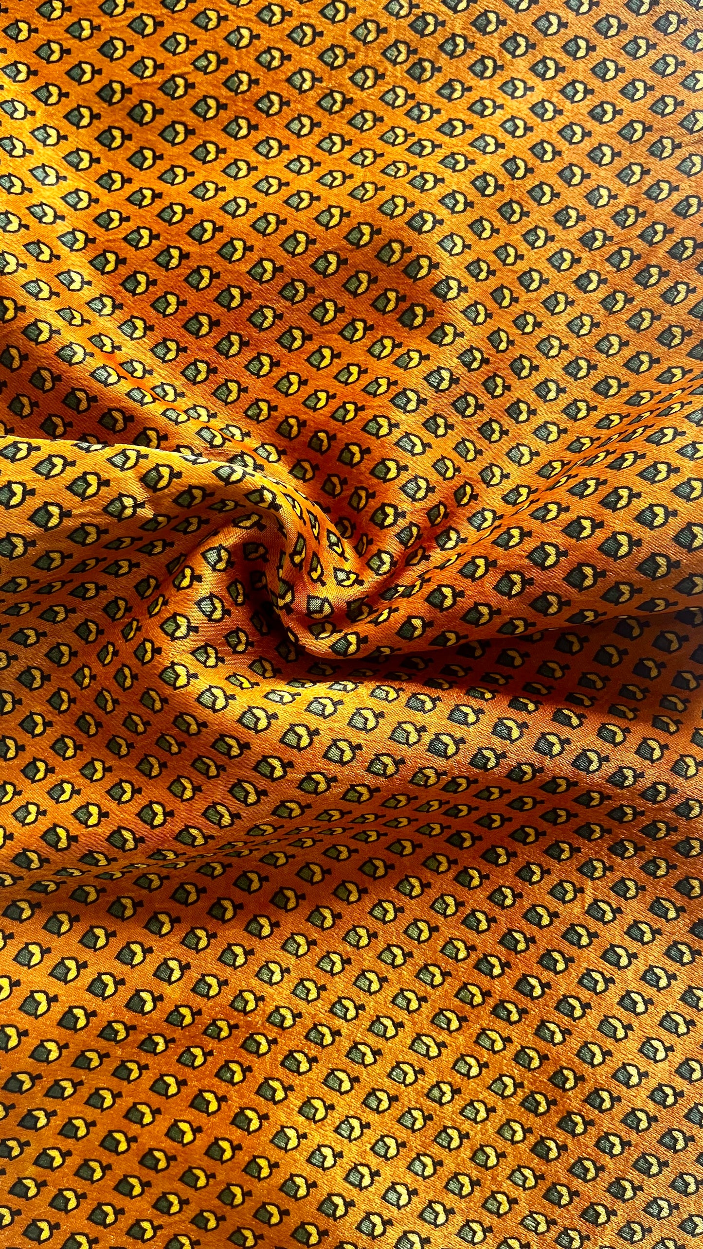 Mustard Yellow Shade Small Buti Motif Ajrakh Mashru Silk Fabric