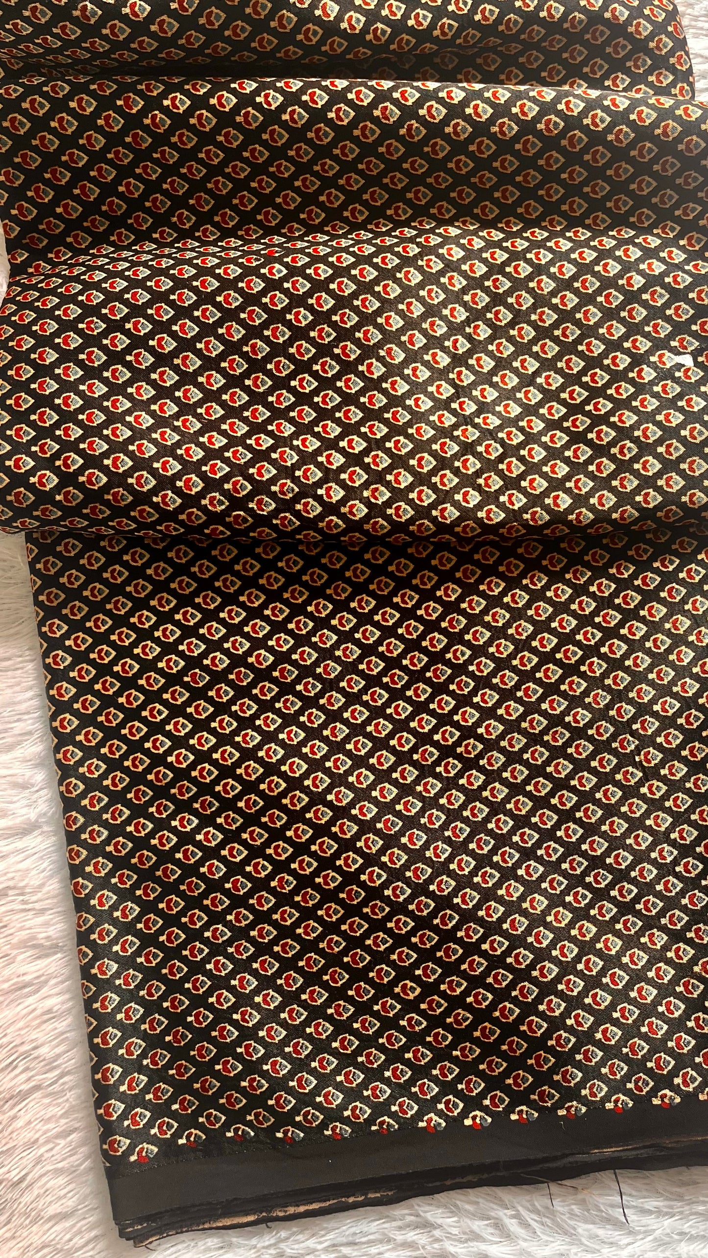 Black Shade Small Buti Motif Ajrakh Mashru Silk Fabric