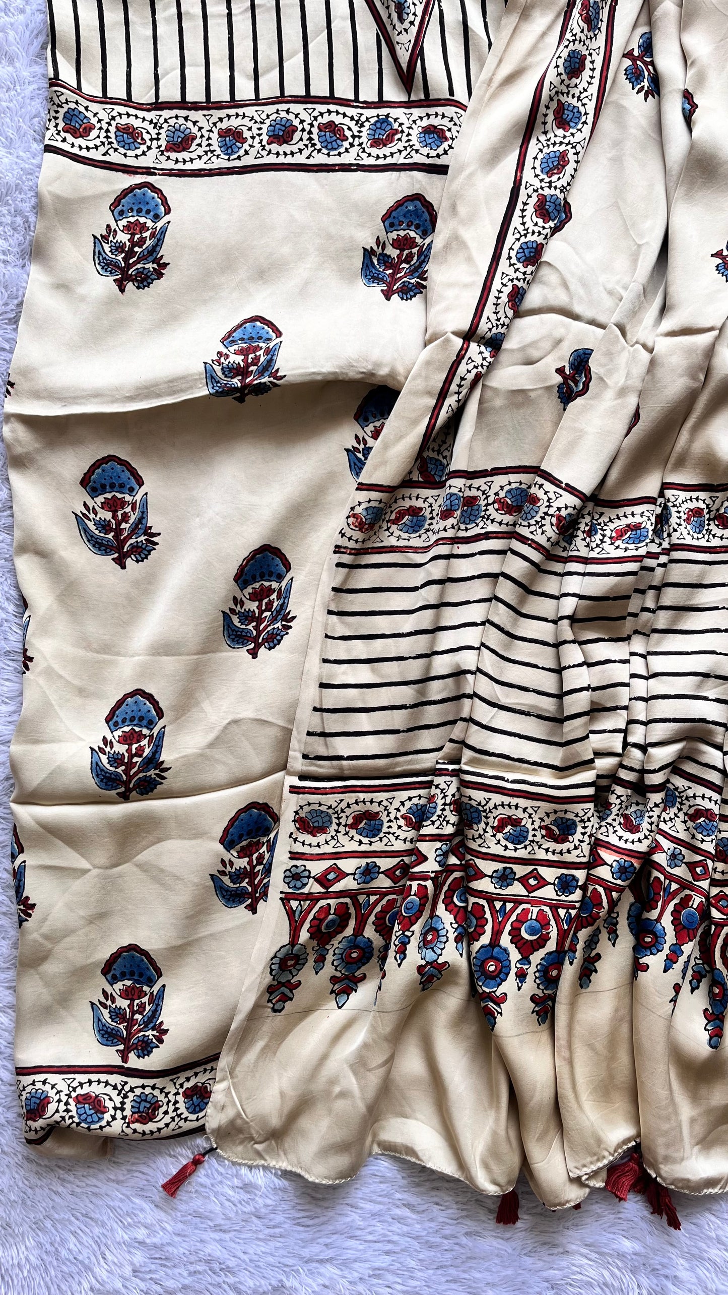 Ivory White Dhaari and Buta Pure Modal Silk Suit Set with Modal Silk Dupatta