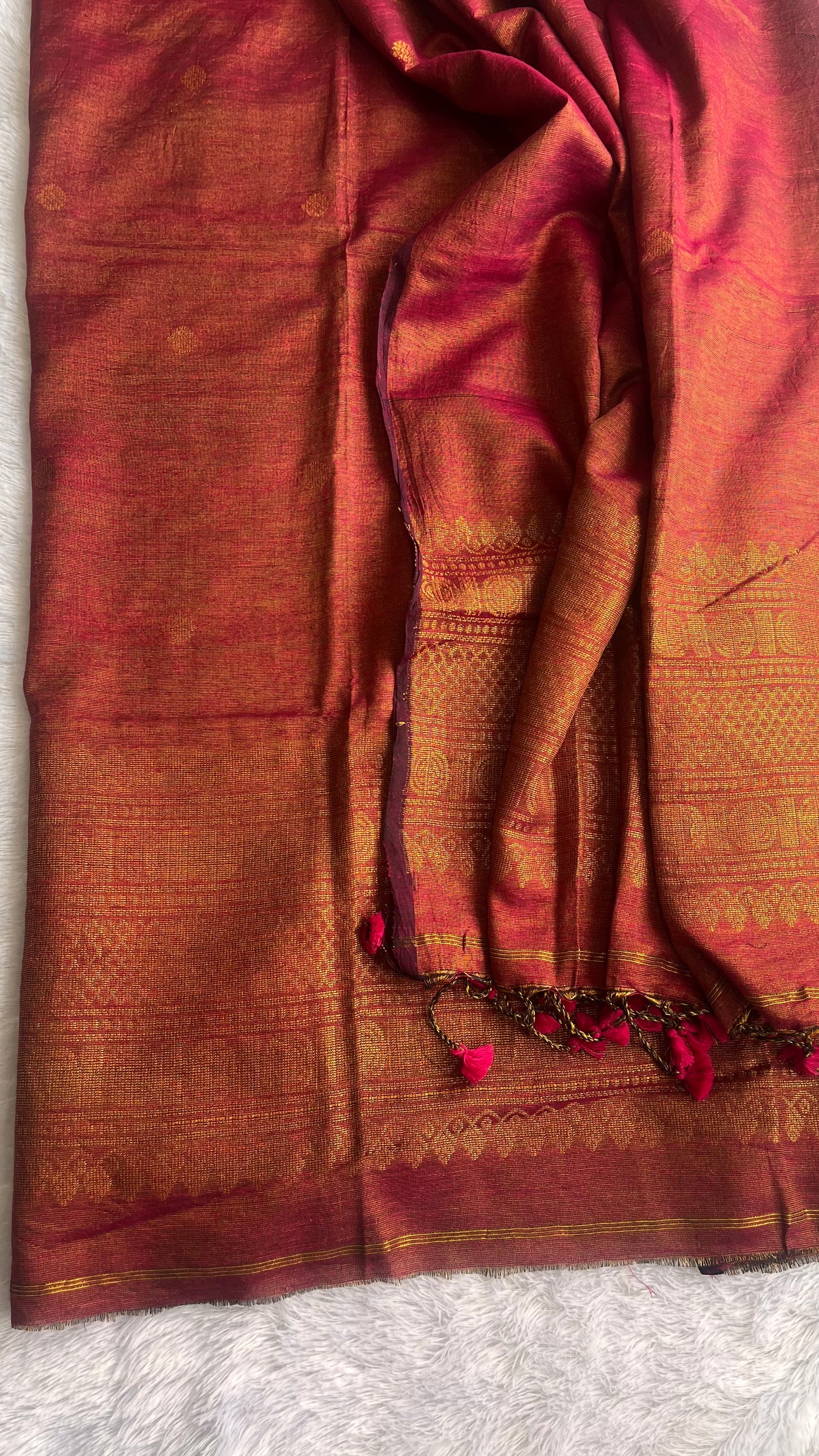 Onion Pink Unstitched Pure Linen with Tissue Woven daman 2 pc Suit Setk