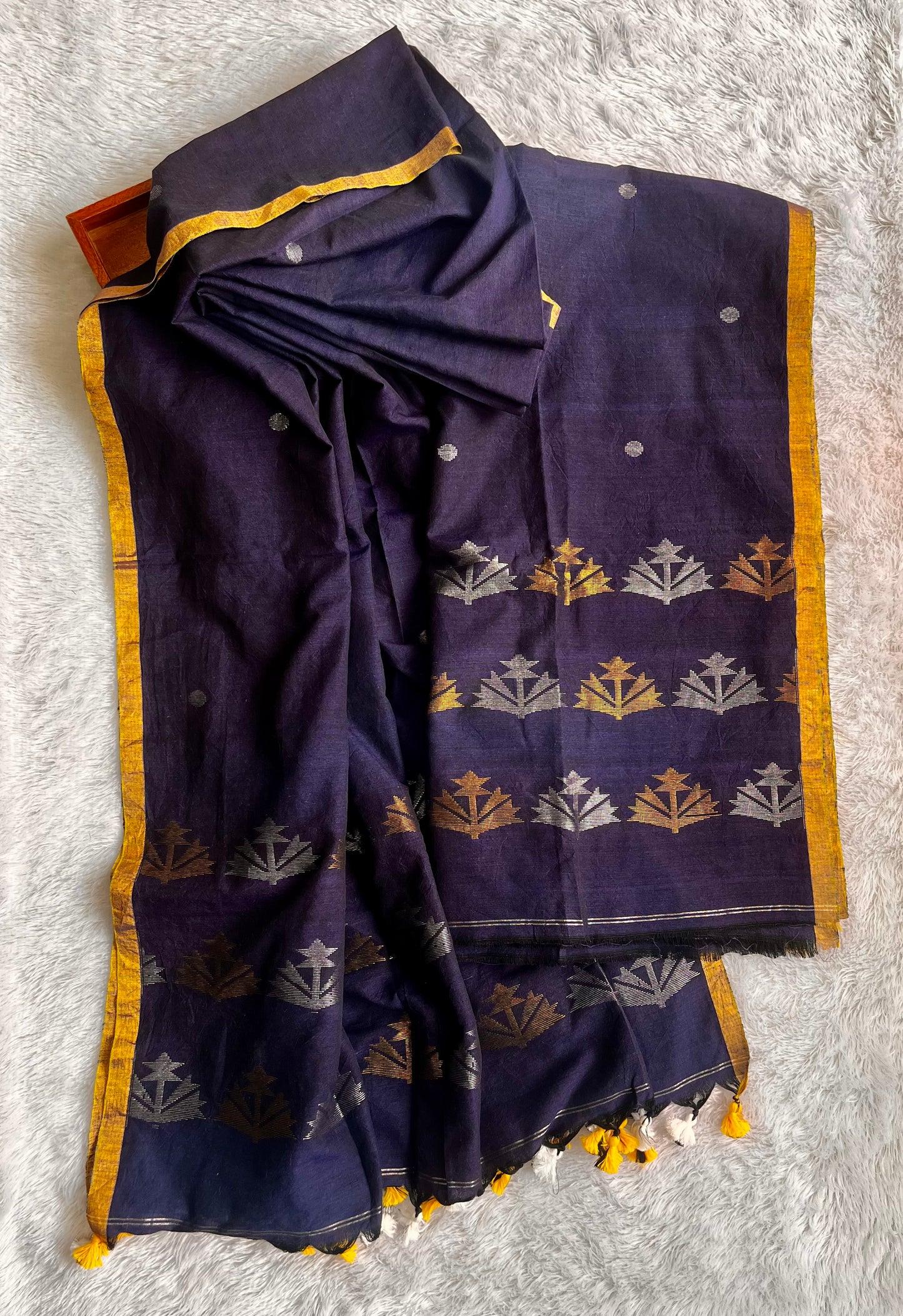 Deep Blue Unstitched Pure Linen with Tissue Weaving Buttas 2 pc Suit Set