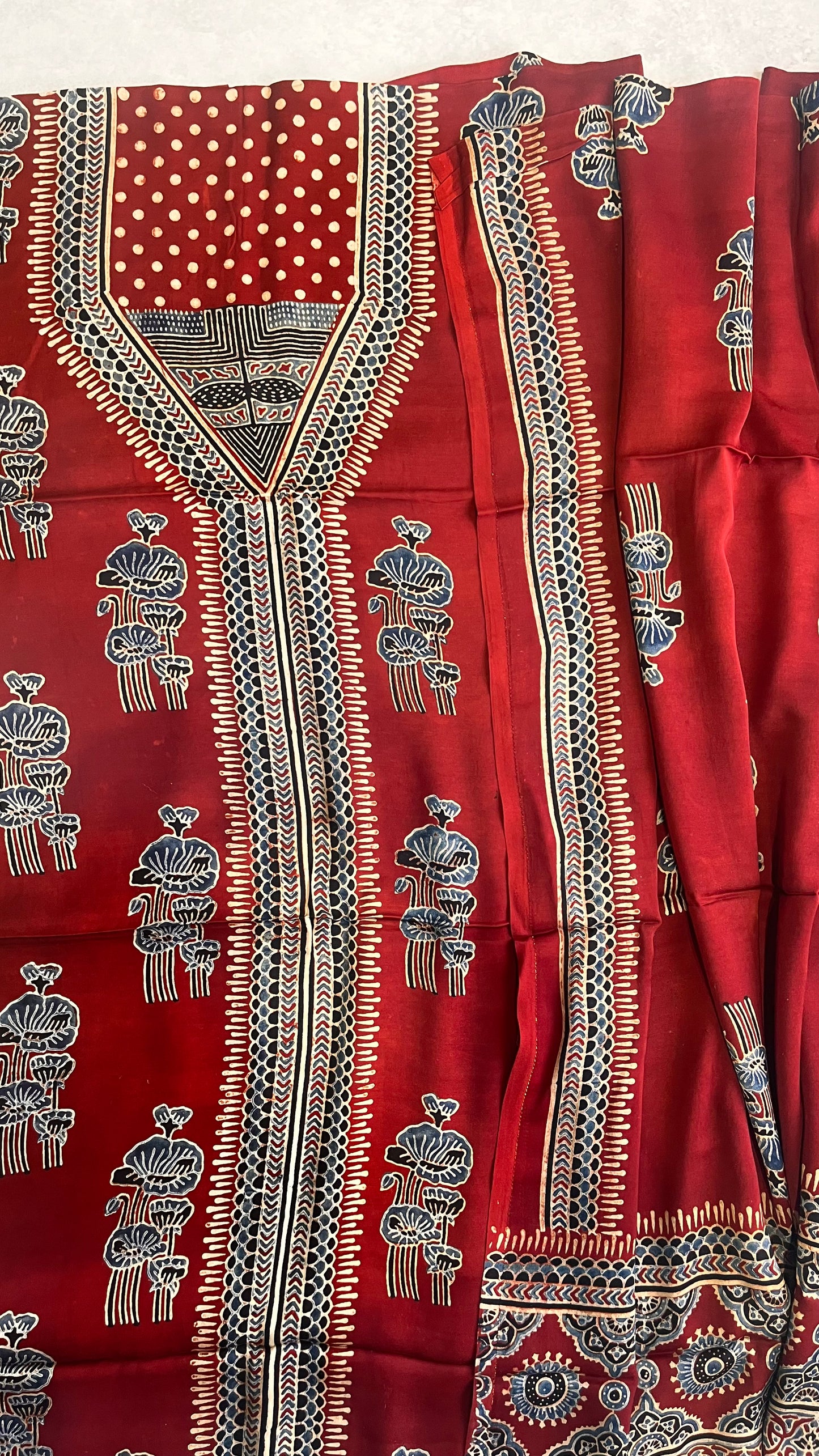 Deep Red Buta Motif Modal Silk Natural Dyed Hand Block 2pc Suit Set