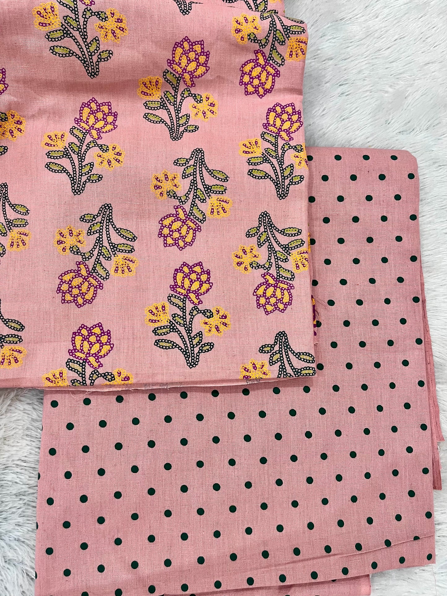 Sift Pink Floral and Polka Print Pure Cotton 2pc Suit Set