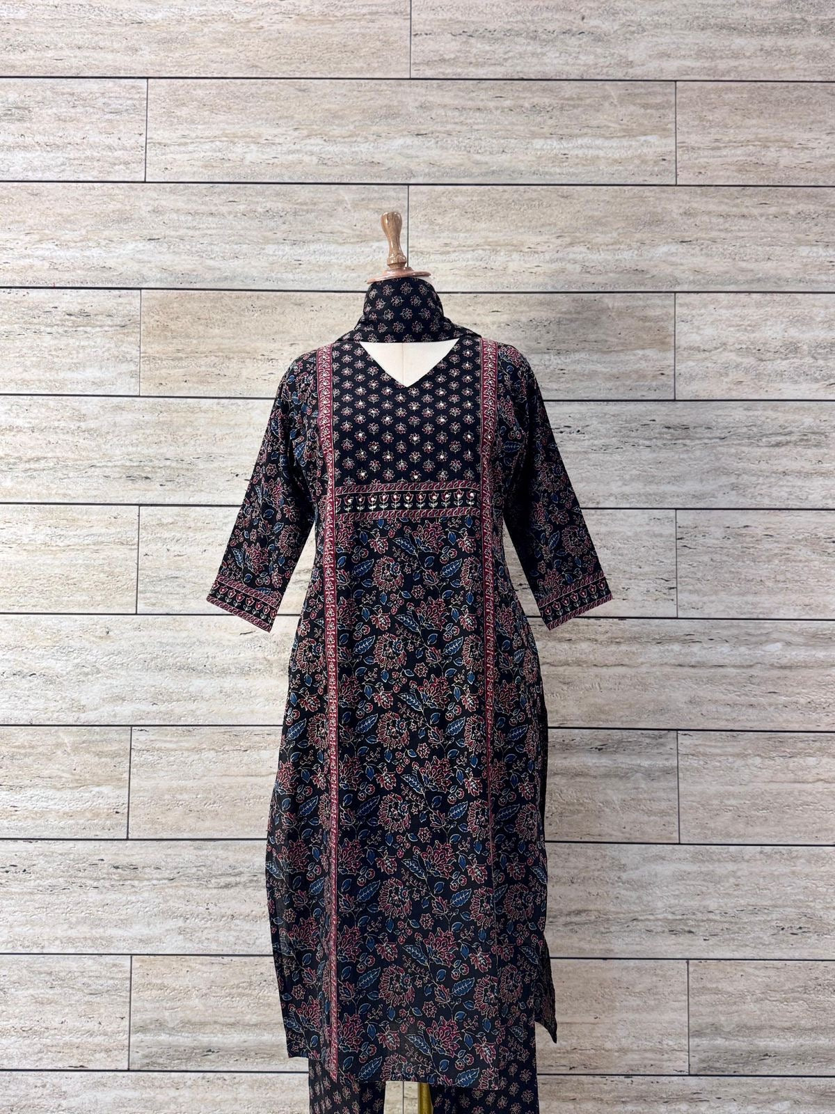 Black Ajrakh Print Pure Cotton Suit Set with Cotton Dupatta