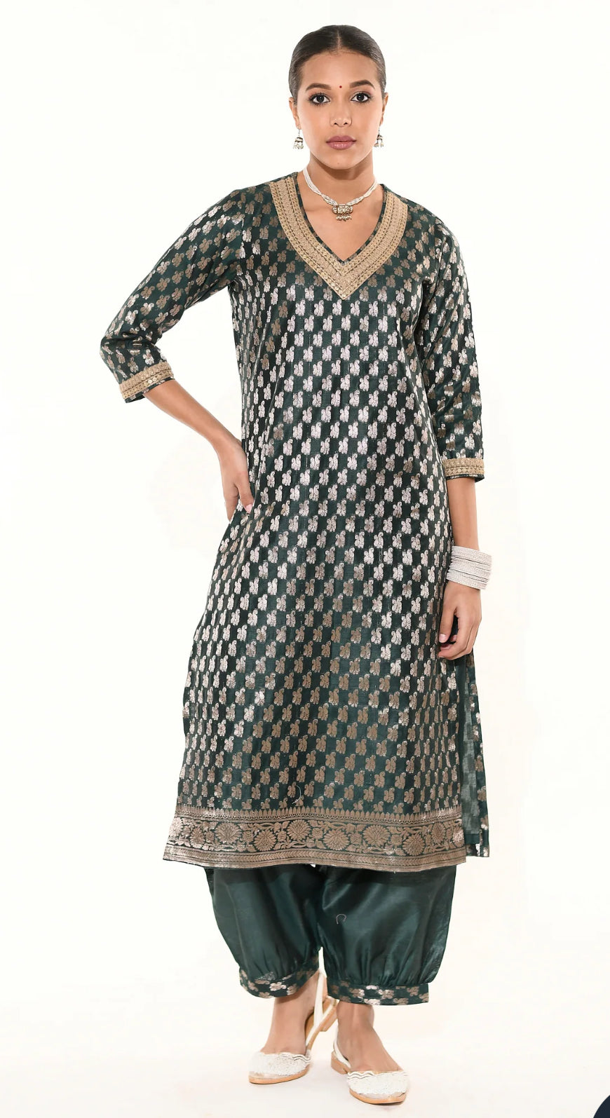 Emerald Green Banarasi Chanderi Silk Suit Set