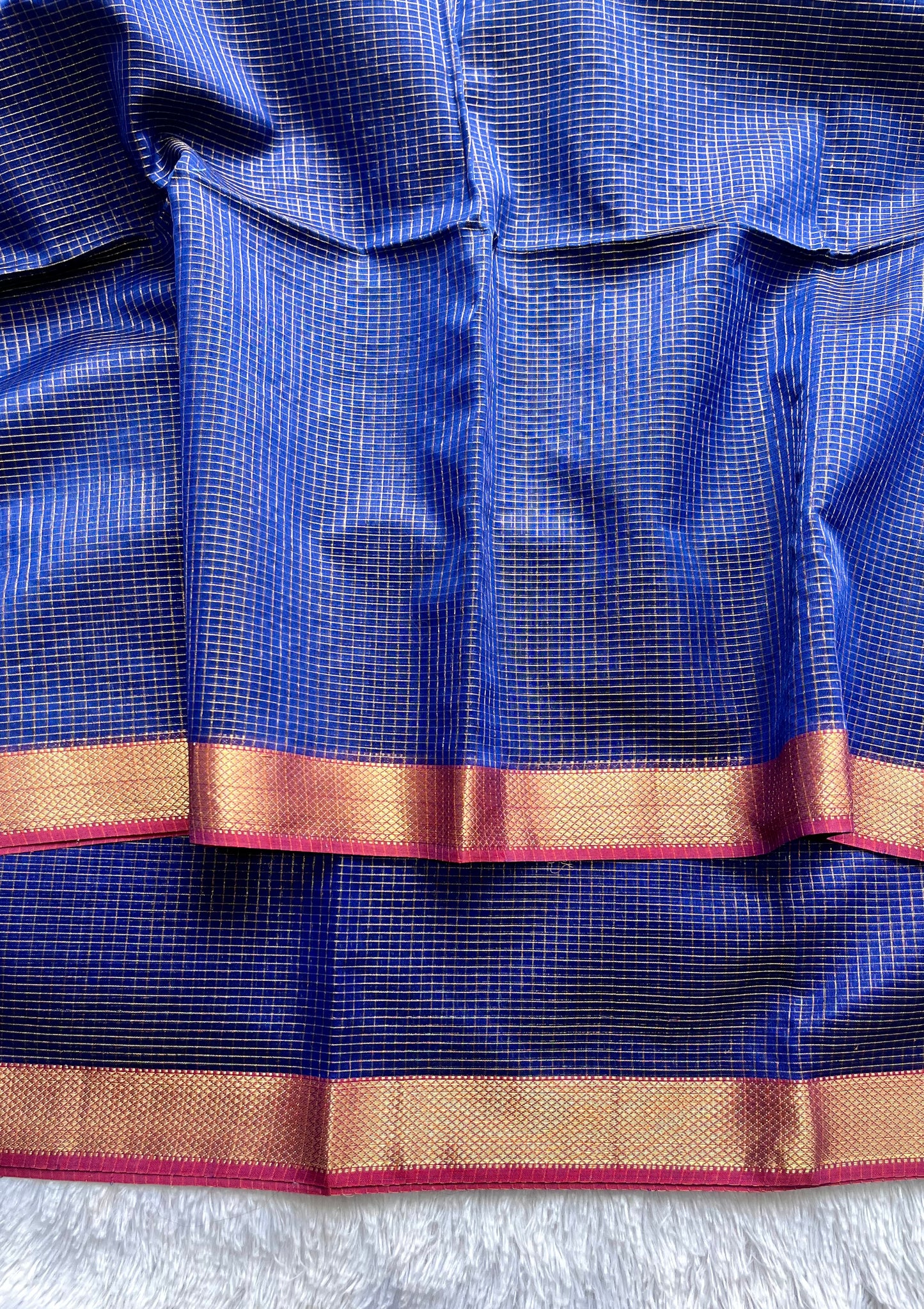 Ink Blue with Gold Zari Border Handwoven Maheshwari Tissue Silk Saree