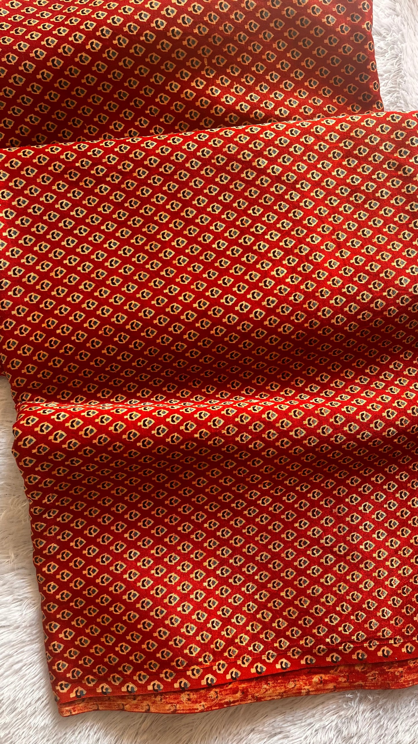 Red Shade Small Buti Motif Ajrakh Mashru Silk Fabric