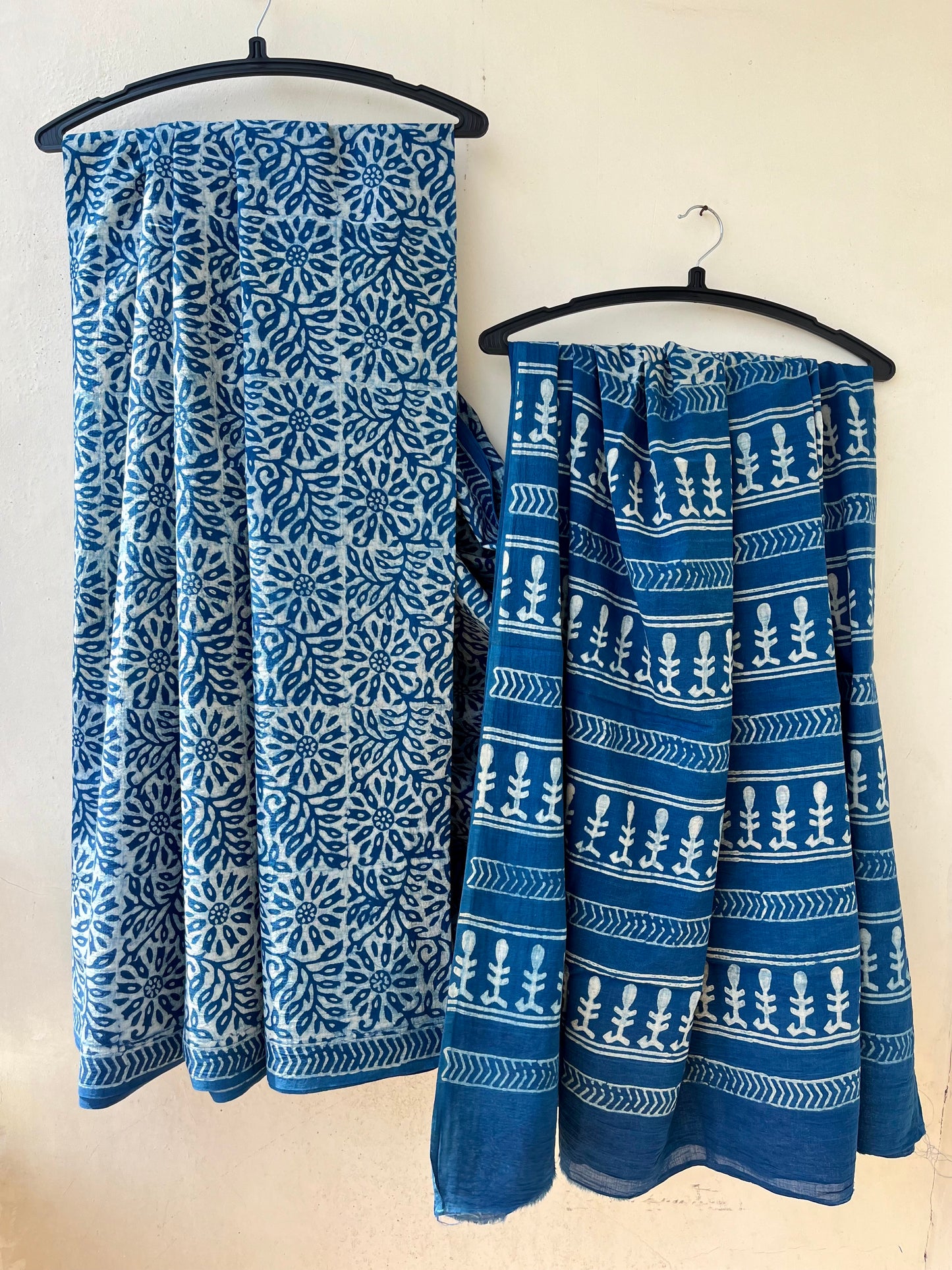 Circle Motif Indigo Akola Hand Block Mulmul Cotton Saree with Blouse