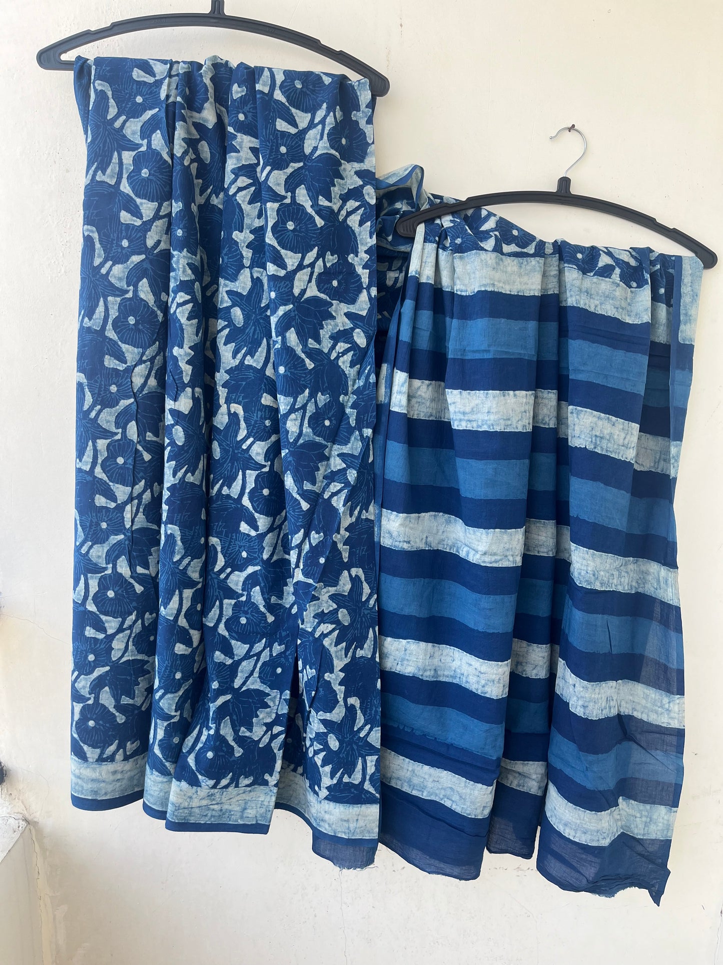 Flora of the Wild Motif Indigo Akola Hand Block Mulmul Cotton Saree with Blouse