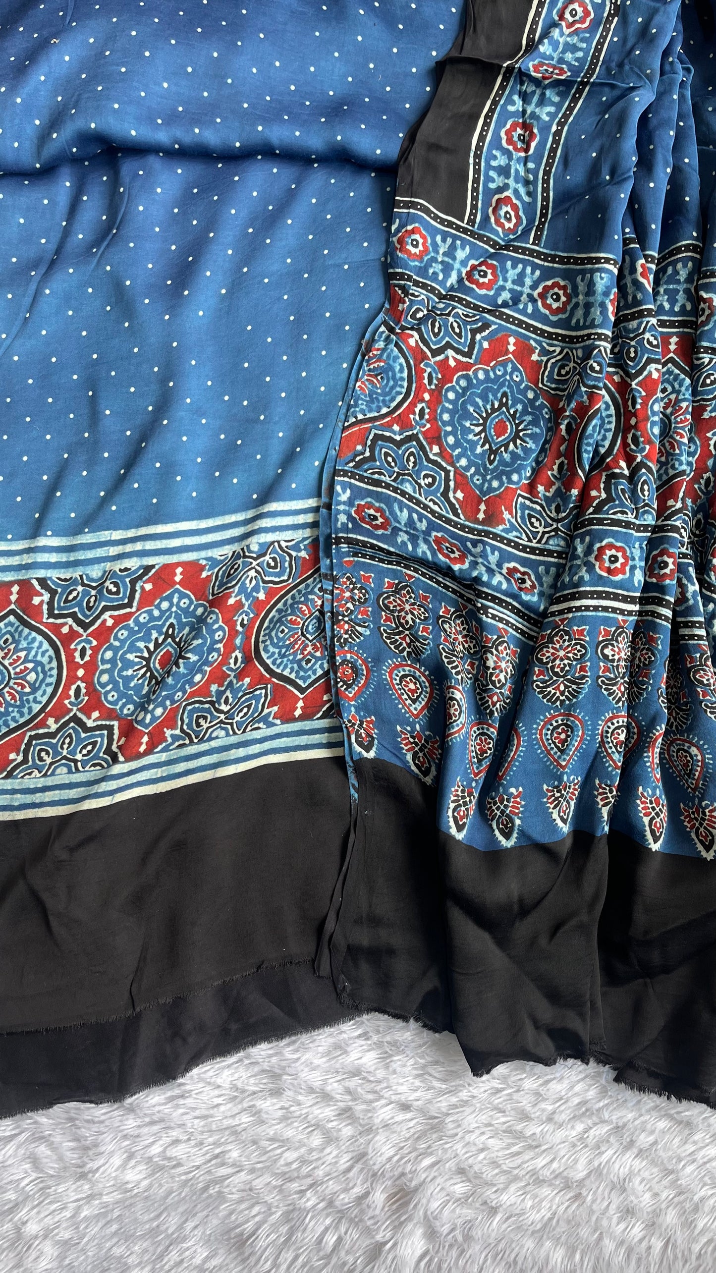 Blue Viral Polka Print Modal Silk Hand Block Print 2pc Suit Material