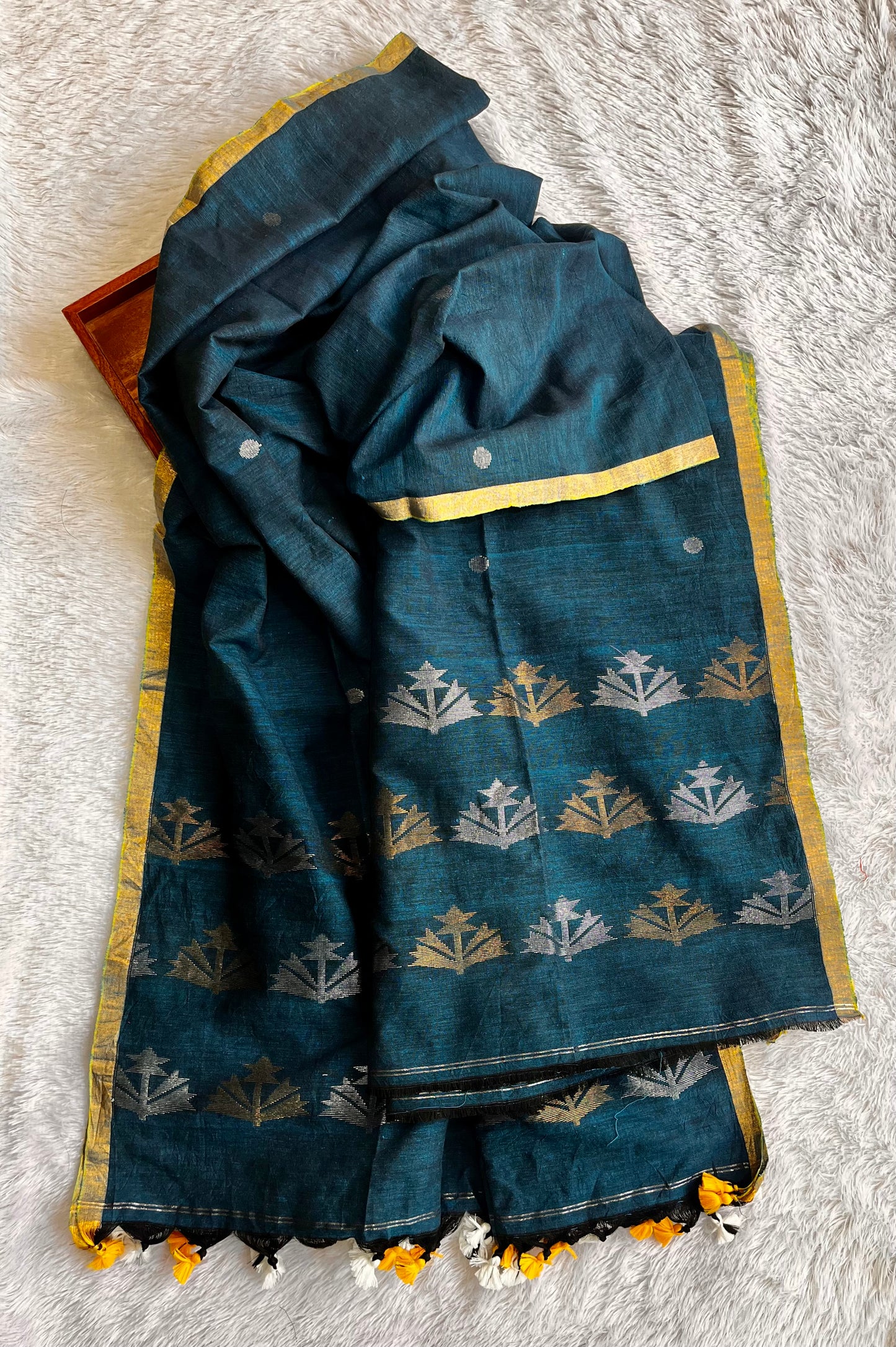 Royal Blue Unstitched Pure Linen with Tissue Weaving Buttas 2 pc Suit Set