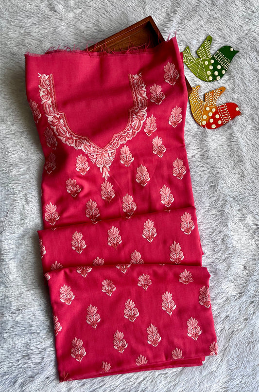 Bubblegum Pink with Matching Thread work Pure Cotton Kashmiri Aari Embroidered Co Ord 2 pc Set