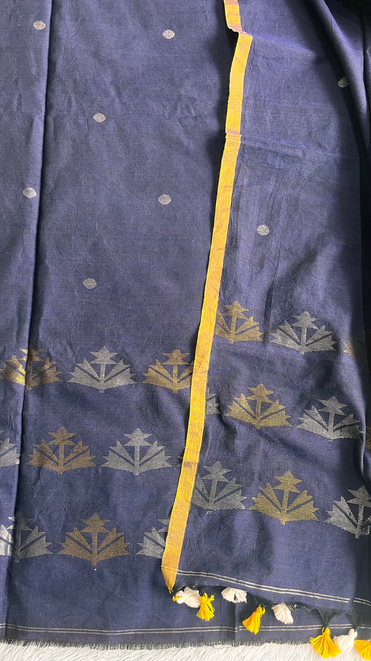 Deep Blue Unstitched Pure Linen with Tissue Weaving Buttas 2 pc Suit Set