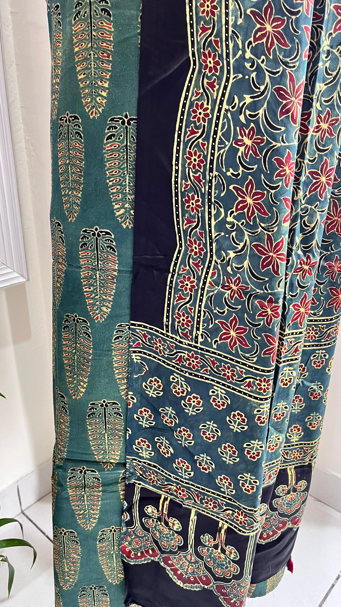 Bottle Green Asopallav Motif Ajrakh Mashru Silk 2pc Suit Set Material with Modal Silk Dupatta