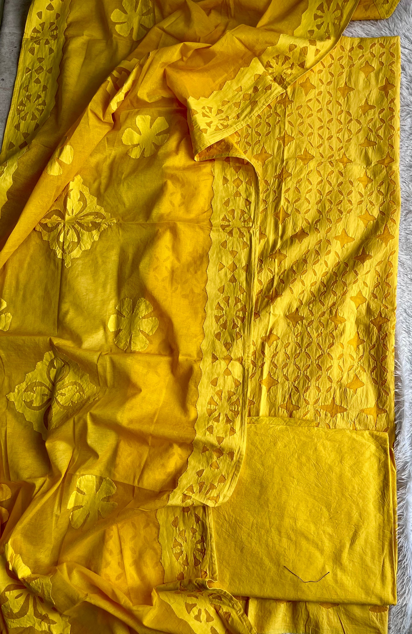Aamras Shade Barmer Applique Cut Work Cotton 3pc Suit Material Set
