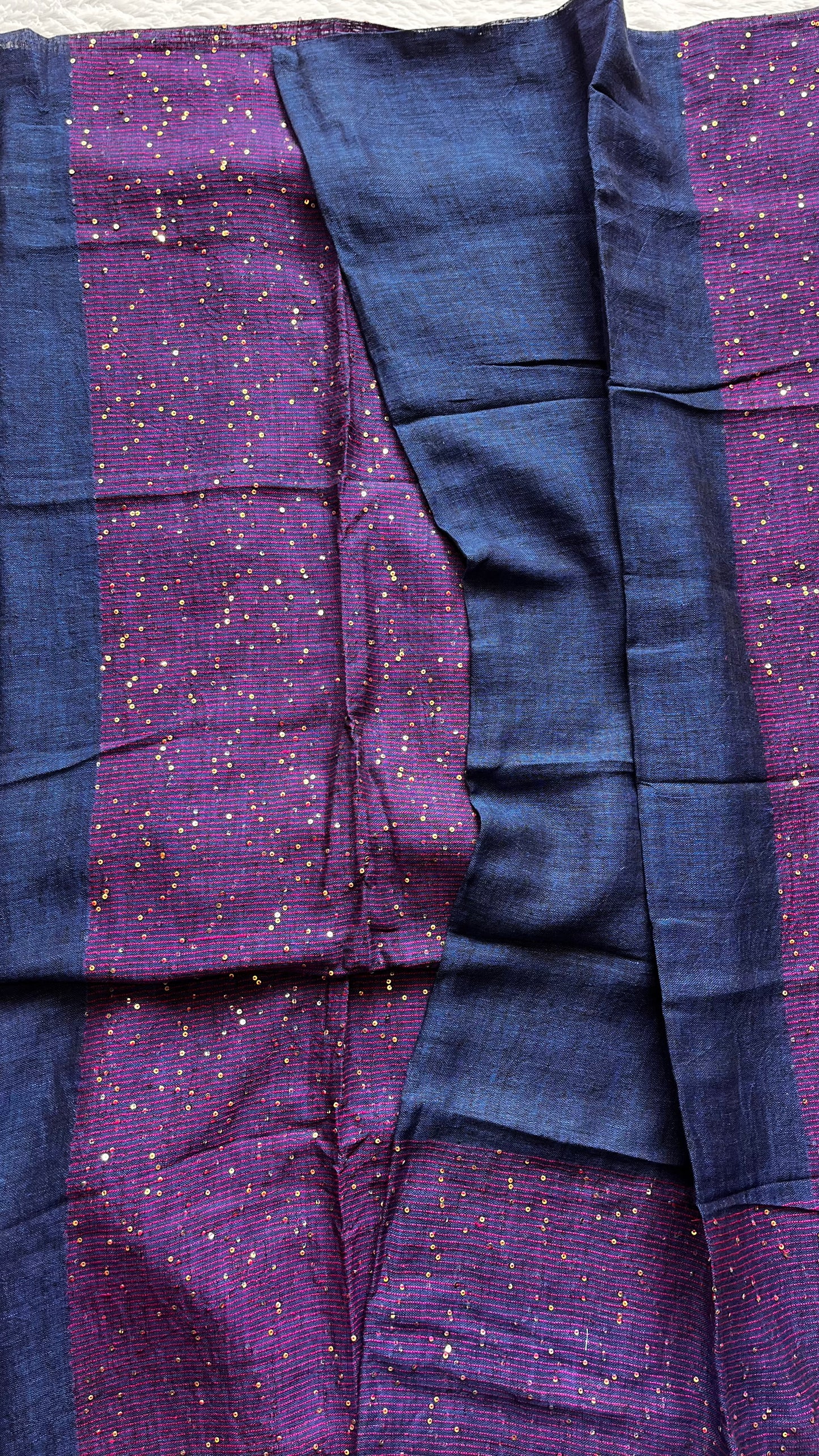 Morpankhi Pure Linen on Linen Hand Woven Suit Set with Sequins Work and Tassels