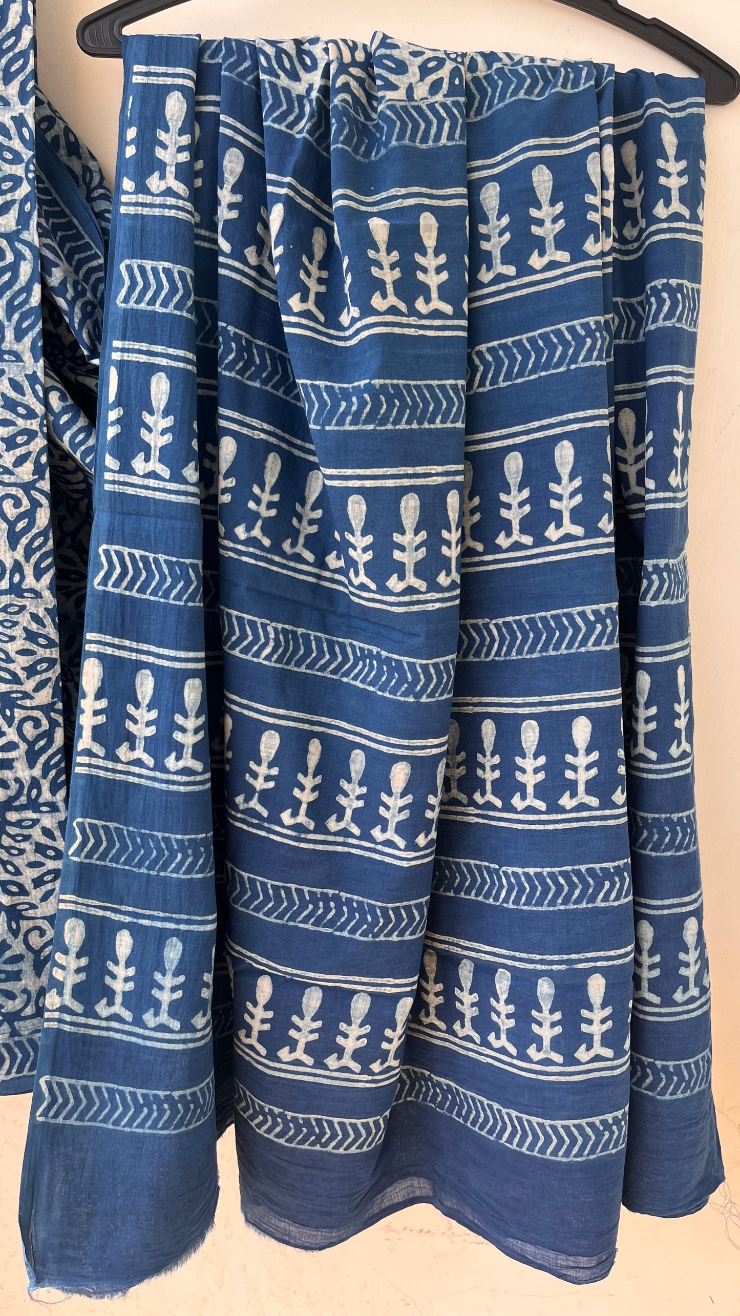 Circle Motif Indigo Akola Hand Block Mulmul Cotton Saree with Blouse
